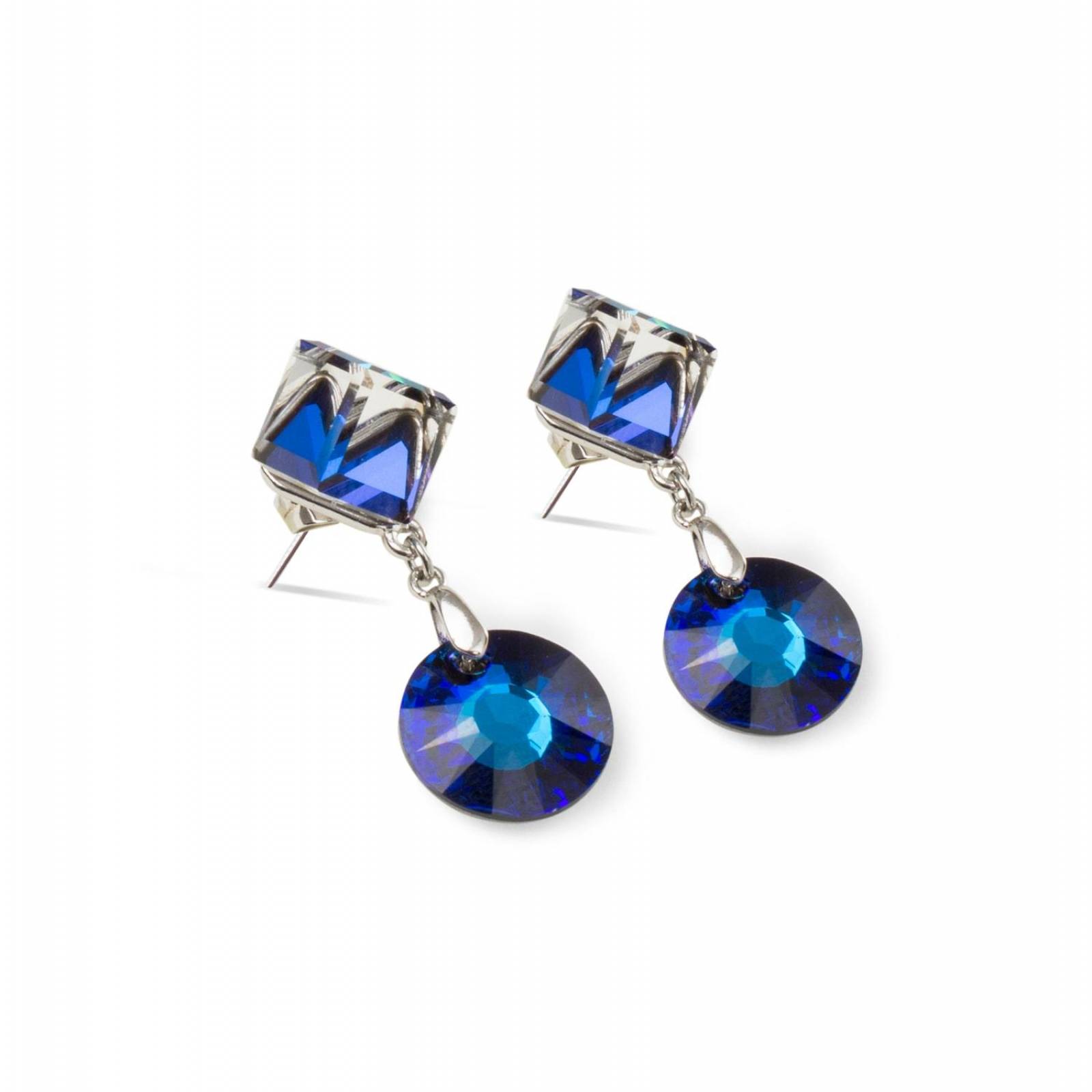 Aretes Pendientes con Cristal Swarovski Azul Rey Chapa de Oro 18k