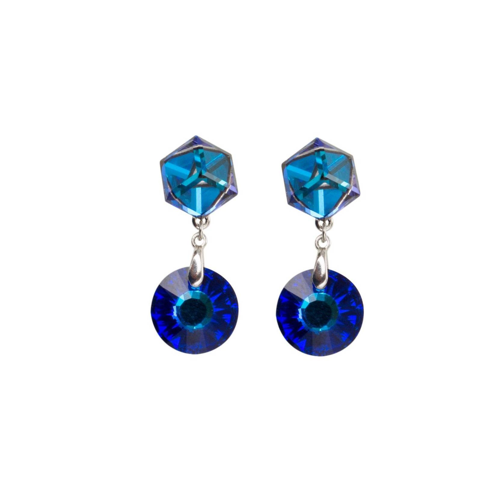 Aretes Pendientes con Cristal Swarovski Azul Rey Chapa de Oro 18k