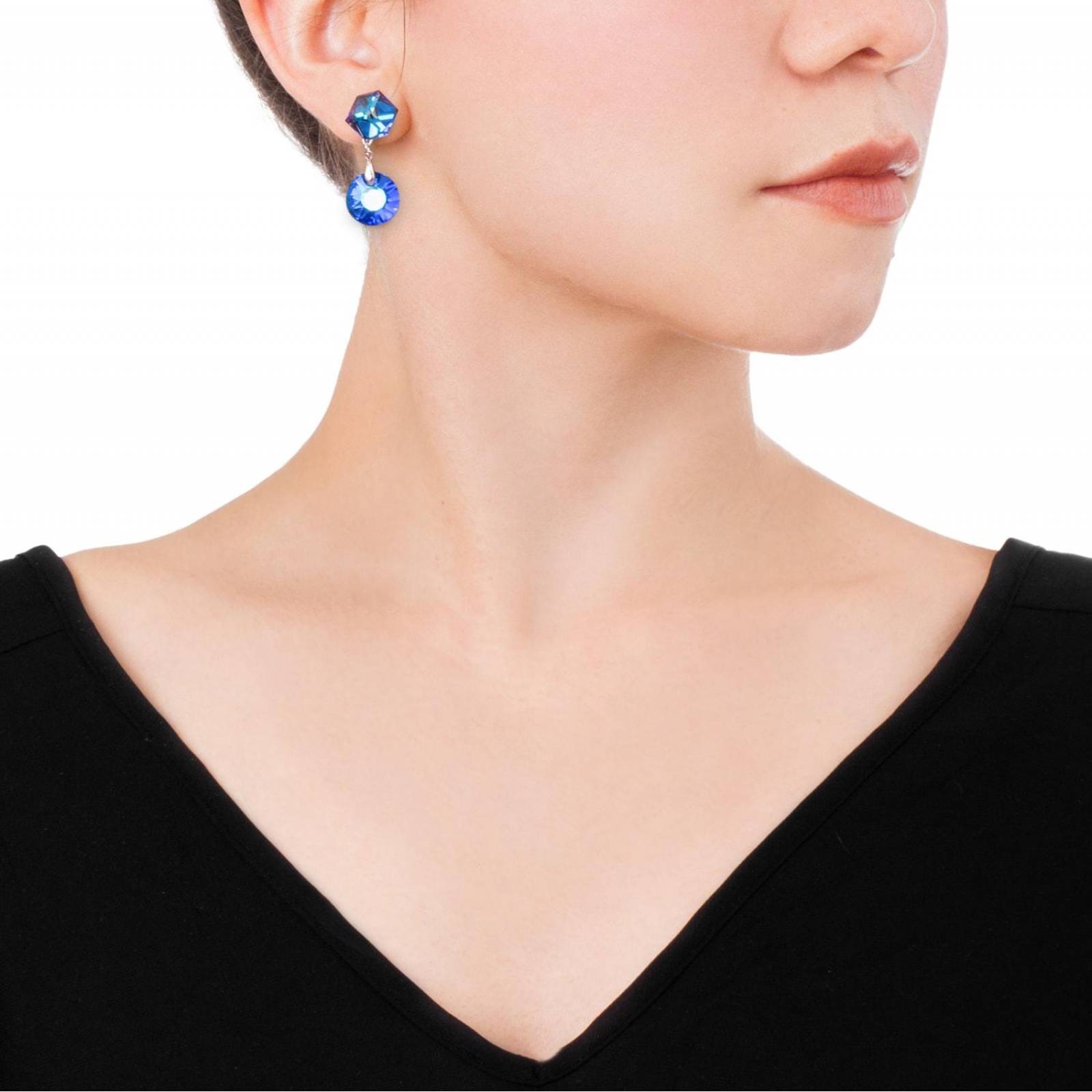 Aretes Pendientes con Cristal Swarovski Azul Rey Chapa de Oro 18k