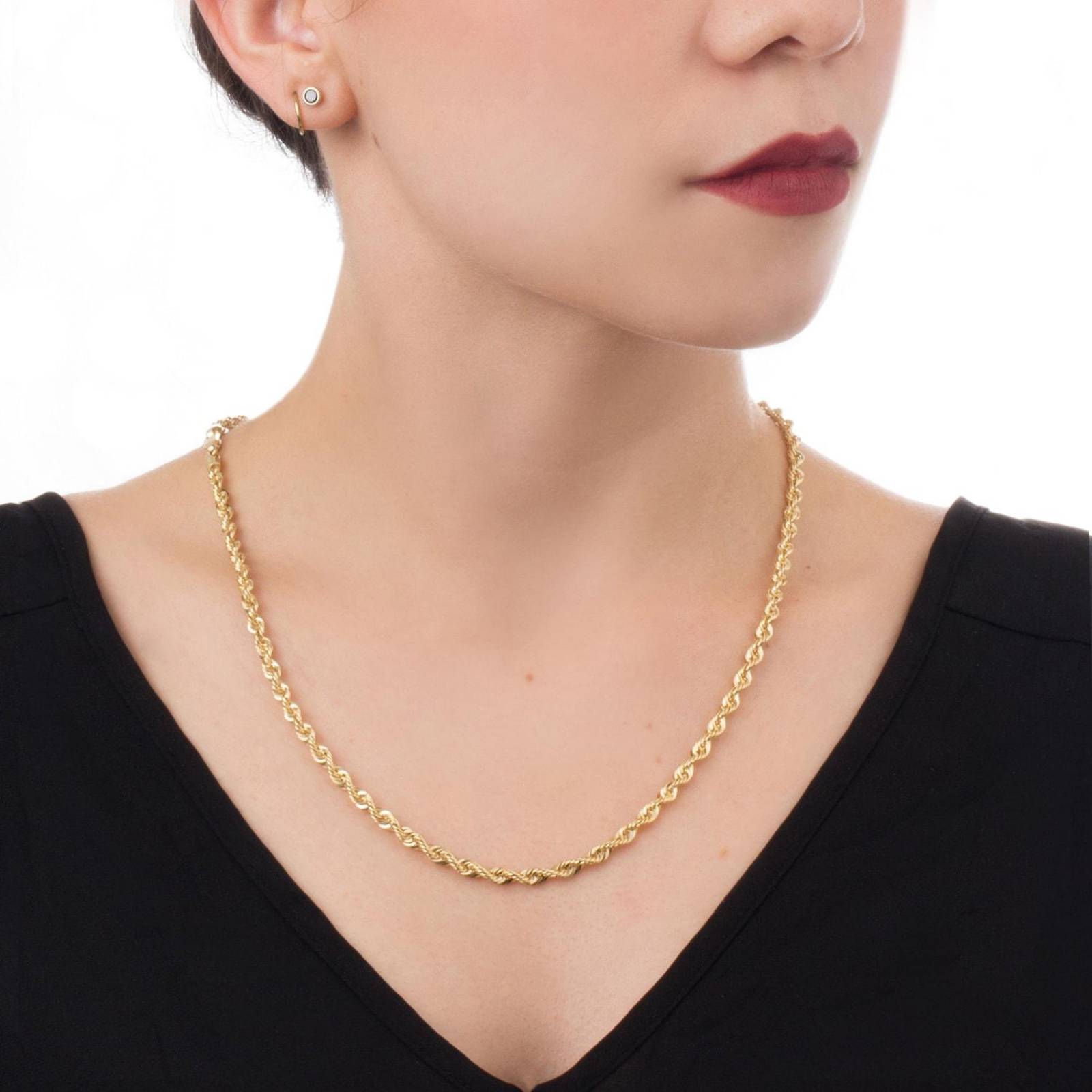 Cadena Collar Torsal 4mm Unisex 50cm Oro Italiano Hueco 10k 