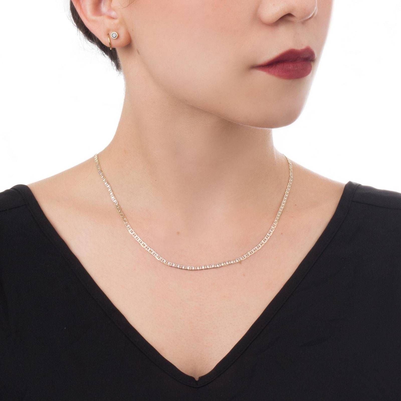 Cadena Marinera Bitono 3mm Unisex 55cm Oro Italiano Solido 10k 