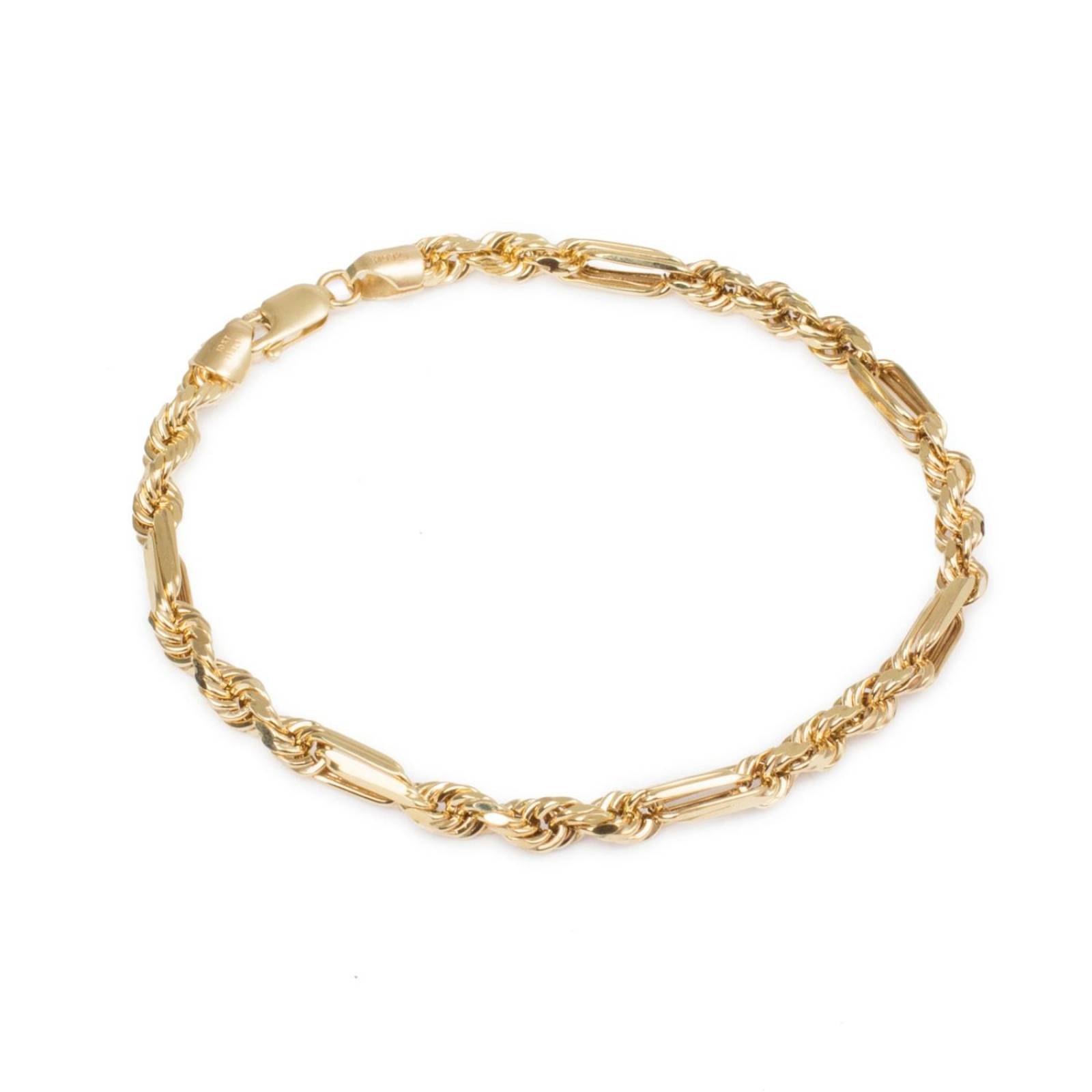 Pulsera Torsal Figaro 5mm Unisex 21cm Oro Italiano Hueco 10k 