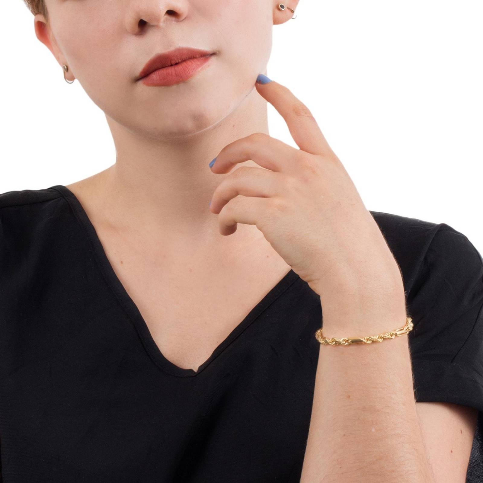 Pulsera Torsal Figaro 5mm Unisex 21cm Oro Italiano Hueco 10k 