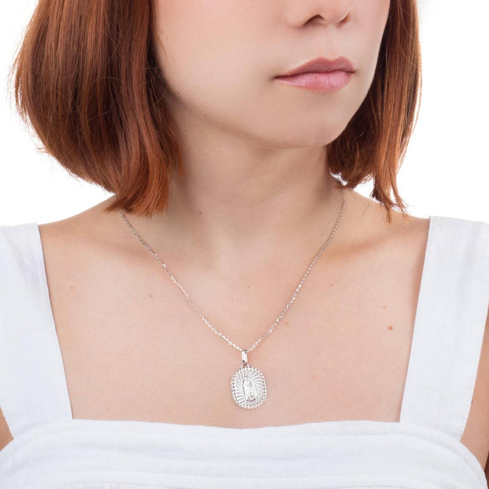 Gargantilla Collar Semi Ovalada Virgen Guadalupe Plata .925 