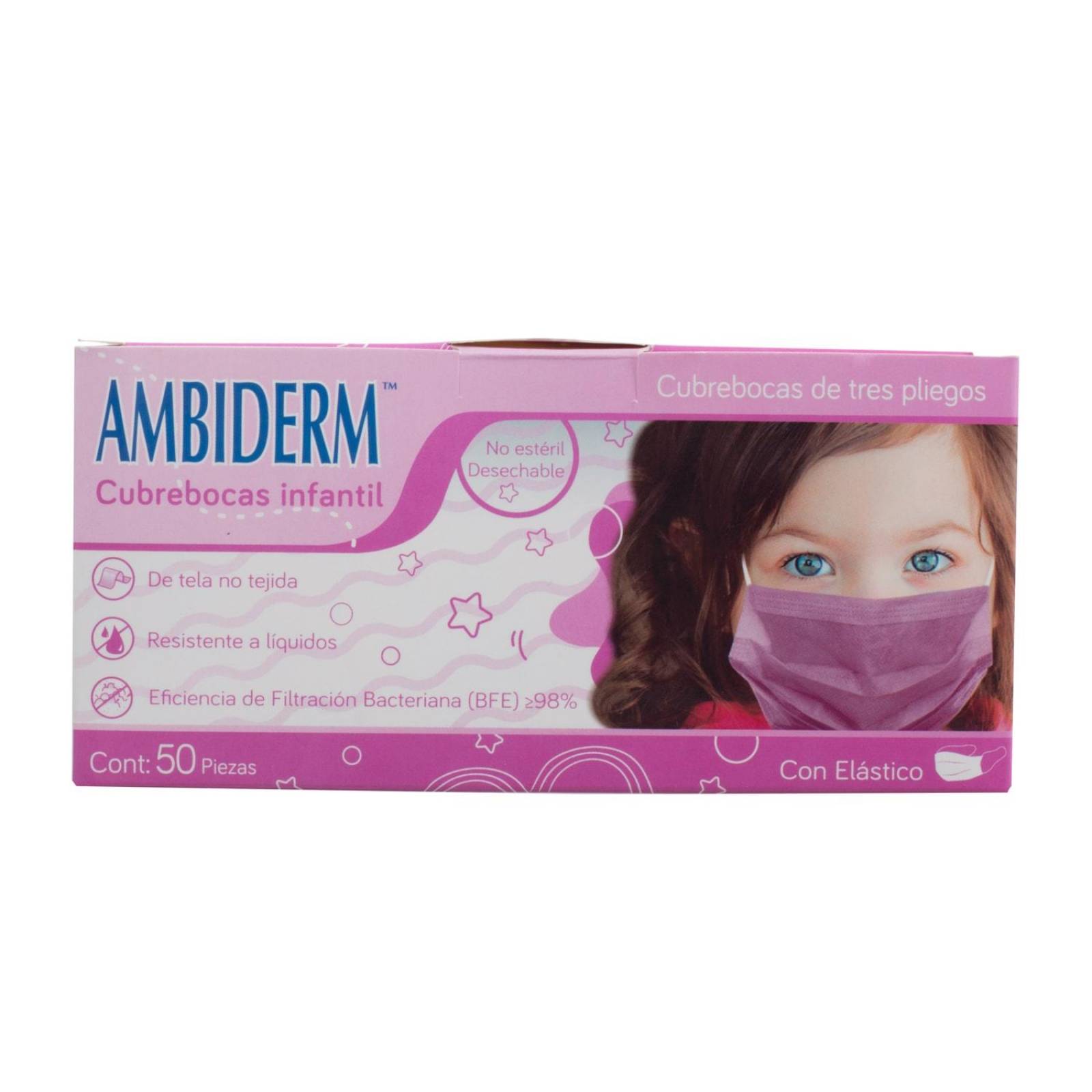Cubrebocas Infantil Tricapa Plisado Rosa 50 pzs - Ambiderm 