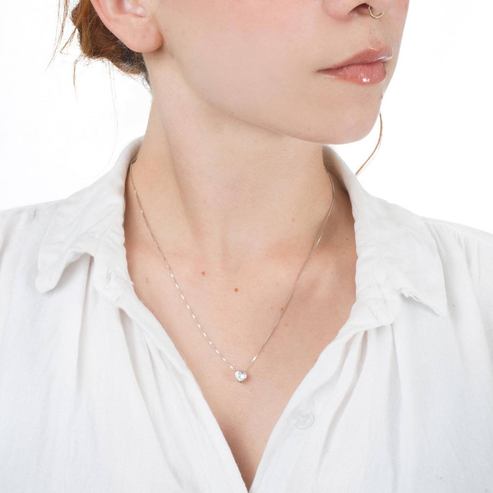 Collar Gargantilla Corazón con Zirconia AAA 50cm Plata .925 