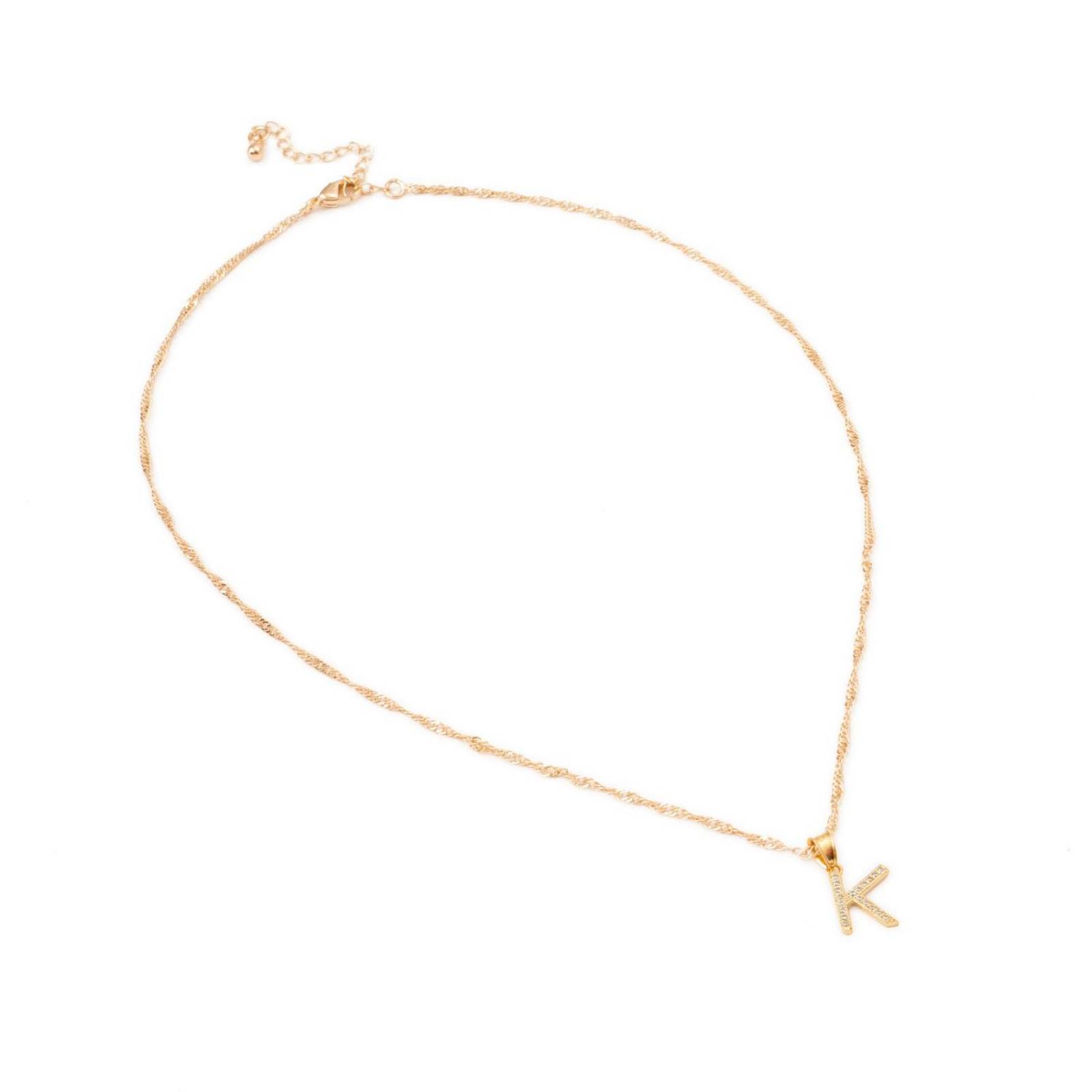 Dije Inicial / Letra K Mini con Zirconia Chapa de Oro 18k + Cadena 