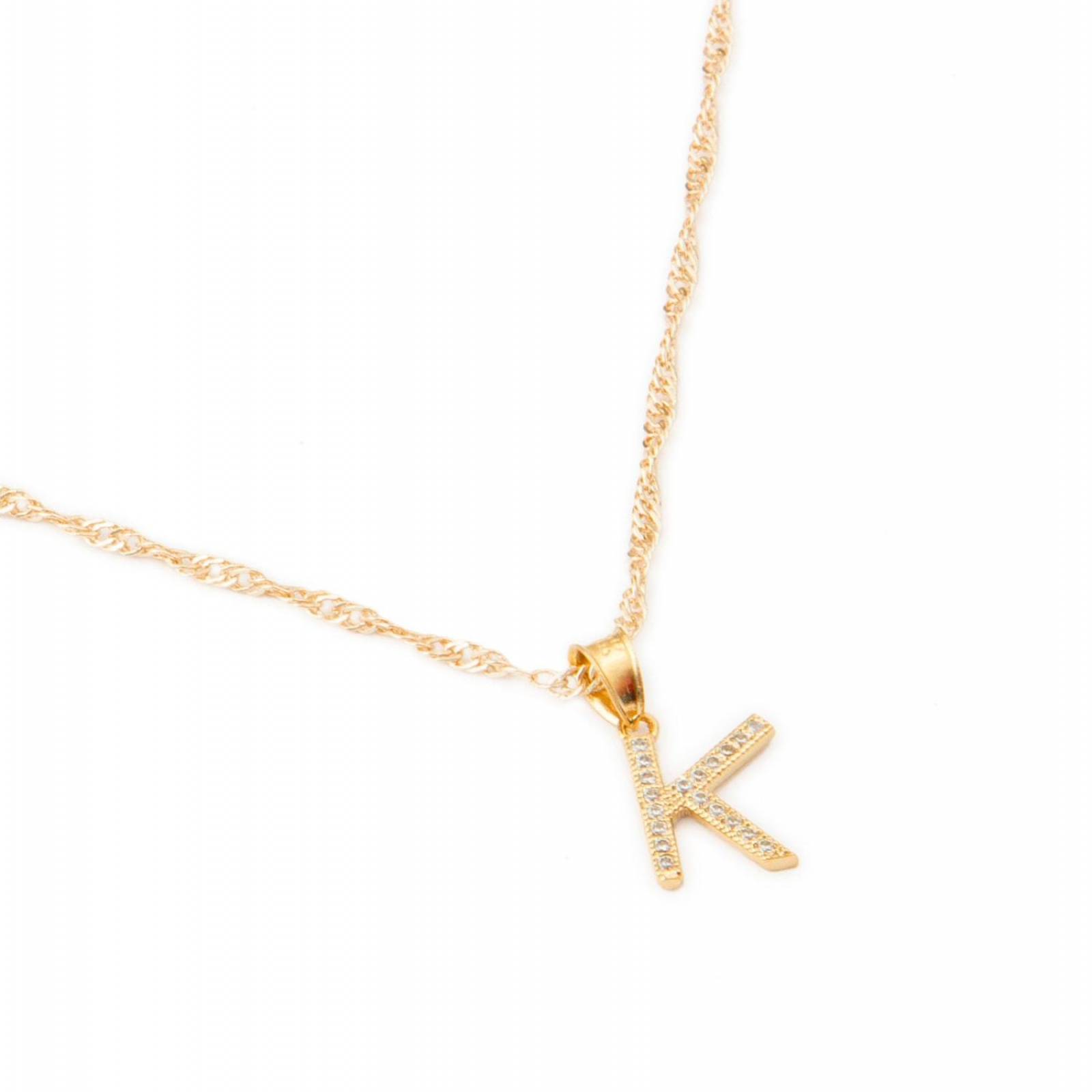 Dije Inicial / Letra K Mini con Zirconia Chapa de Oro 18k + Cadena 