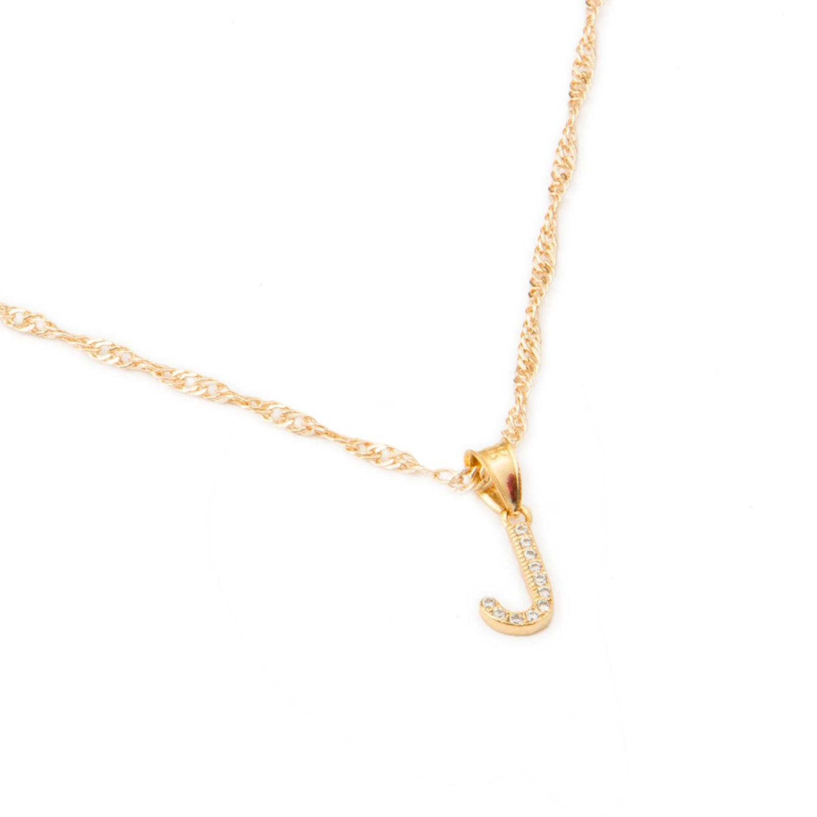 Dije Inicial / Letra J Mini con Zirconia Chapa de Oro 18k + Cadena 