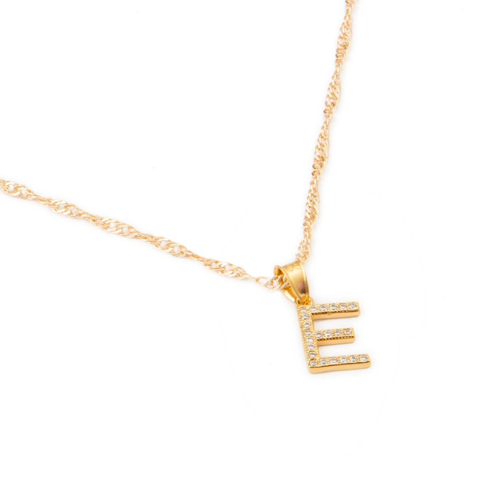 Dije Inicial / Letra E Mini con Zirconia Chapa de Oro 18k + Cadena 