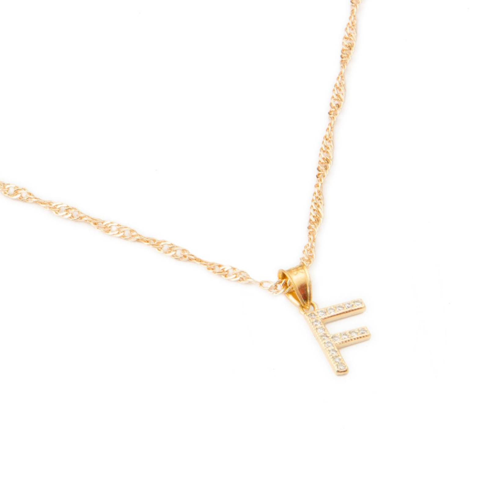 Dije Inicial / Letra F Mini con Zirconia Chapa de Oro 18k + Cadena 