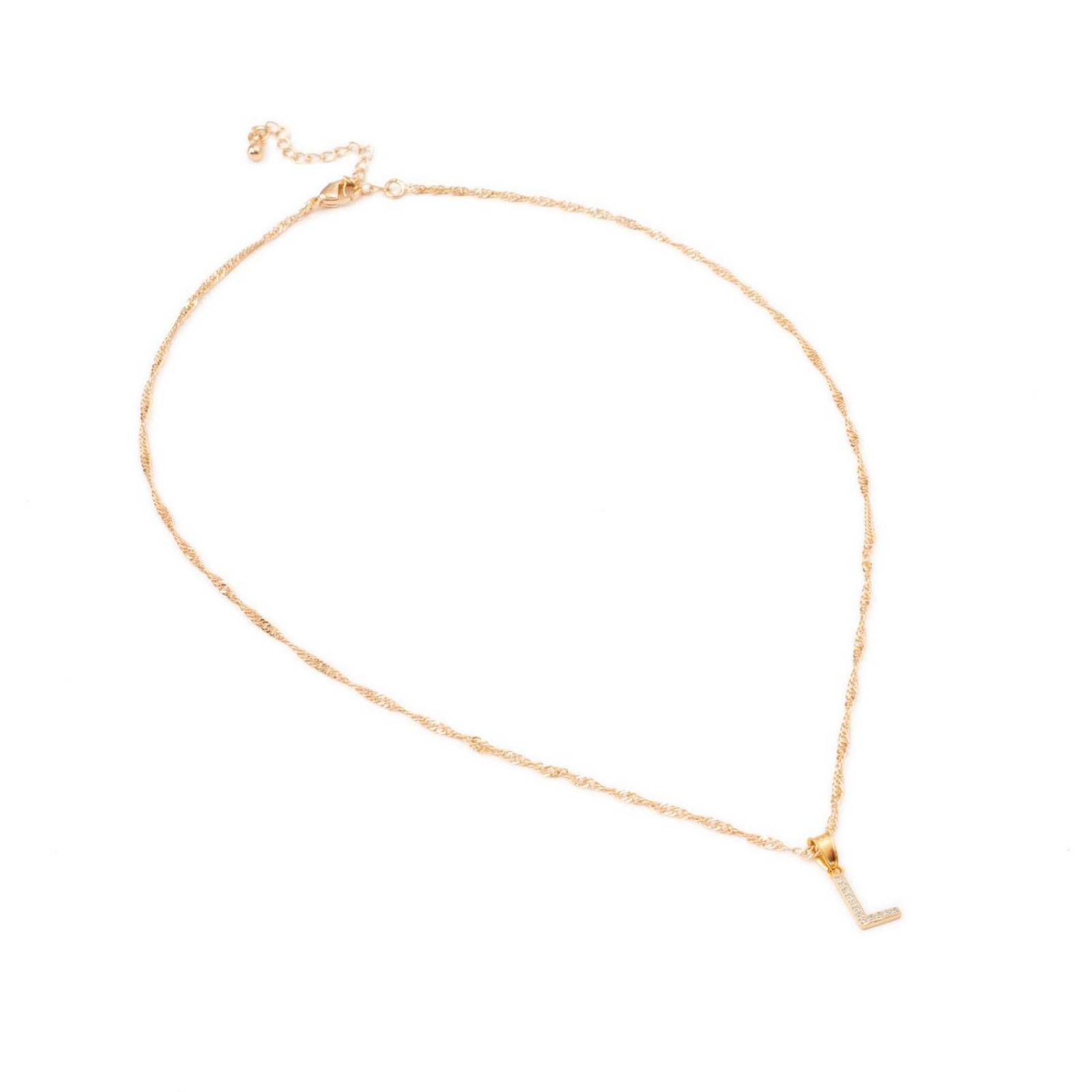 Dije Inicial / Letra L Mini con Zirconia Chapa de Oro 18k + Cadena