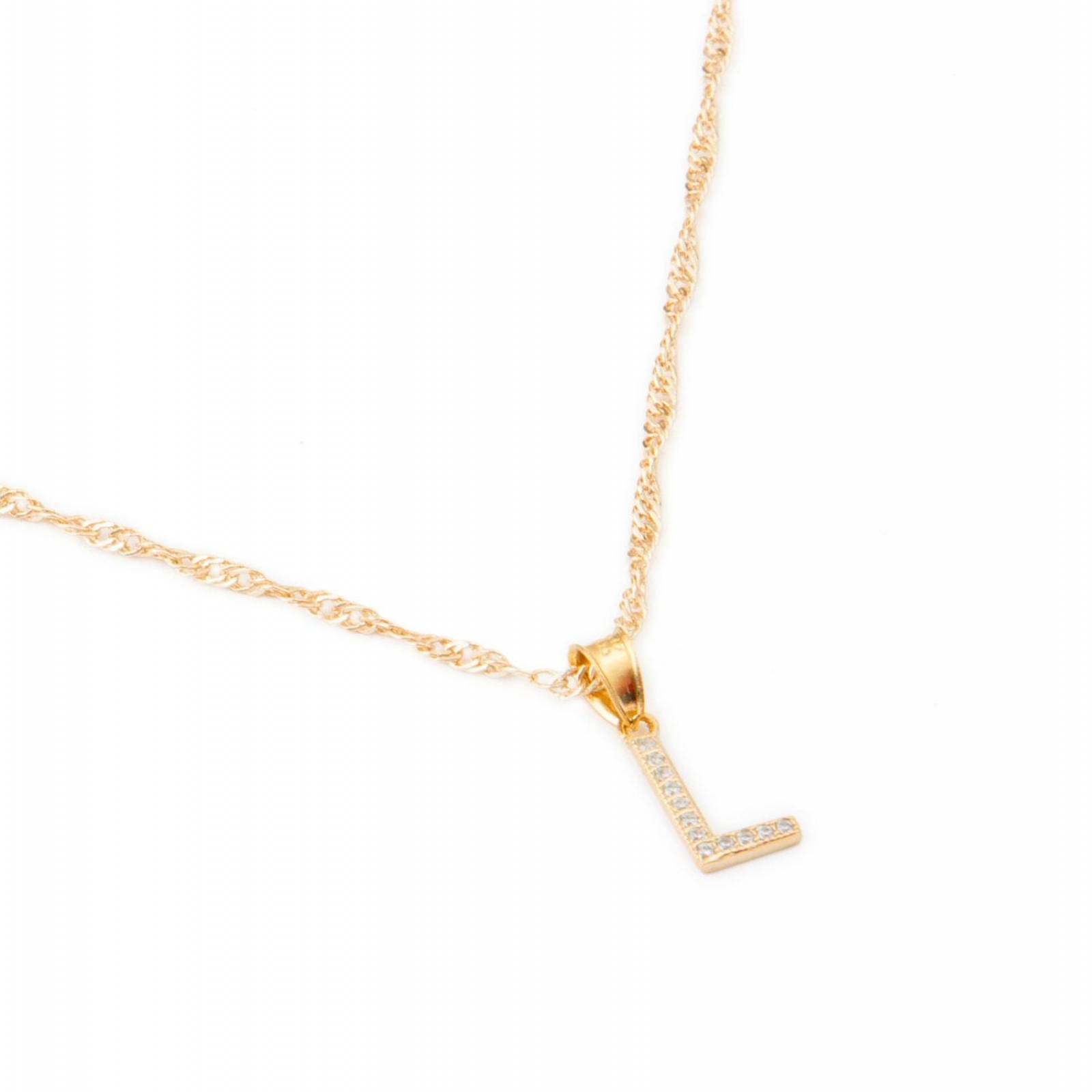 Dije Inicial / Letra L Mini con Zirconia Chapa de Oro 18k + Cadena