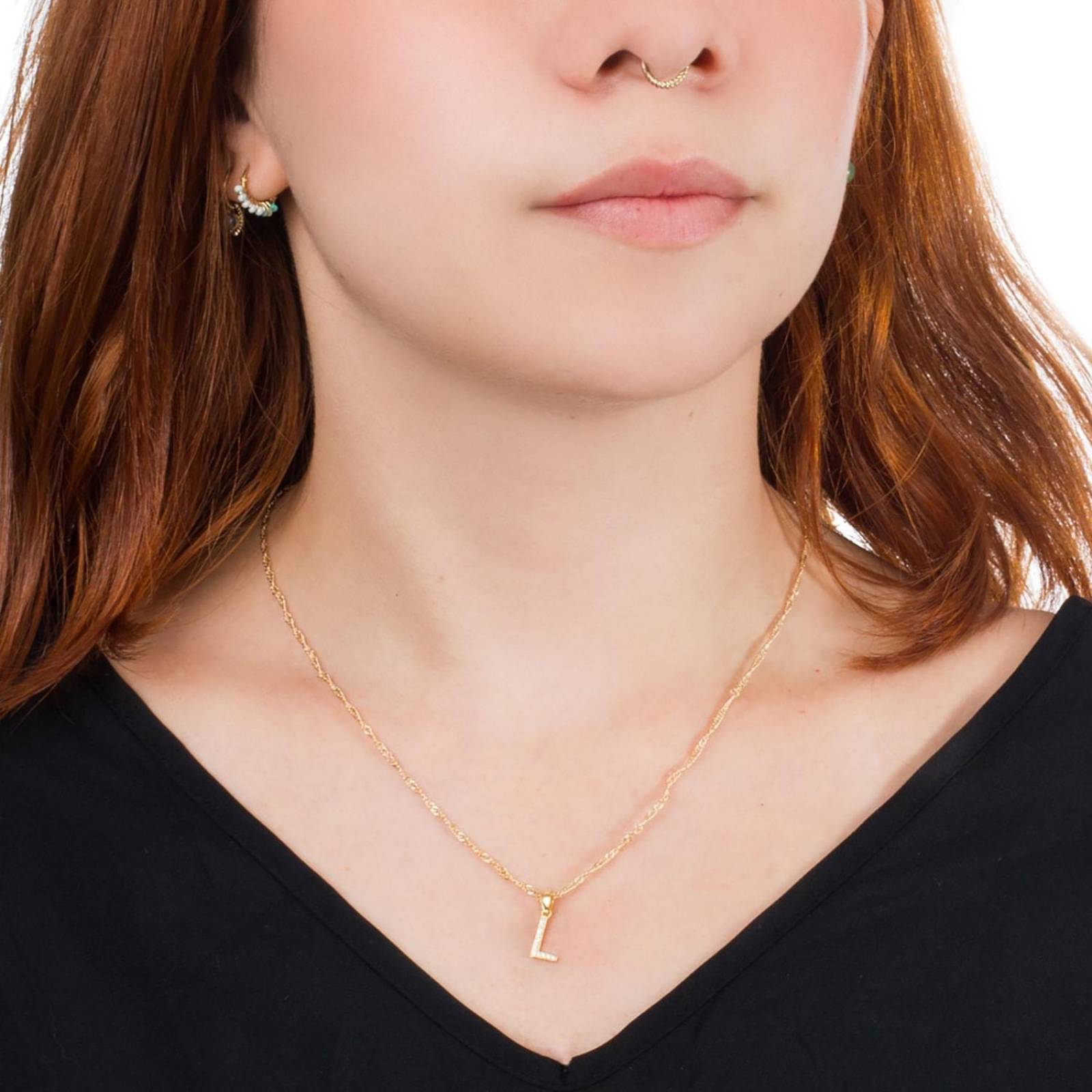Dije Inicial / Letra L Mini con Zirconia Chapa de Oro 18k + Cadena