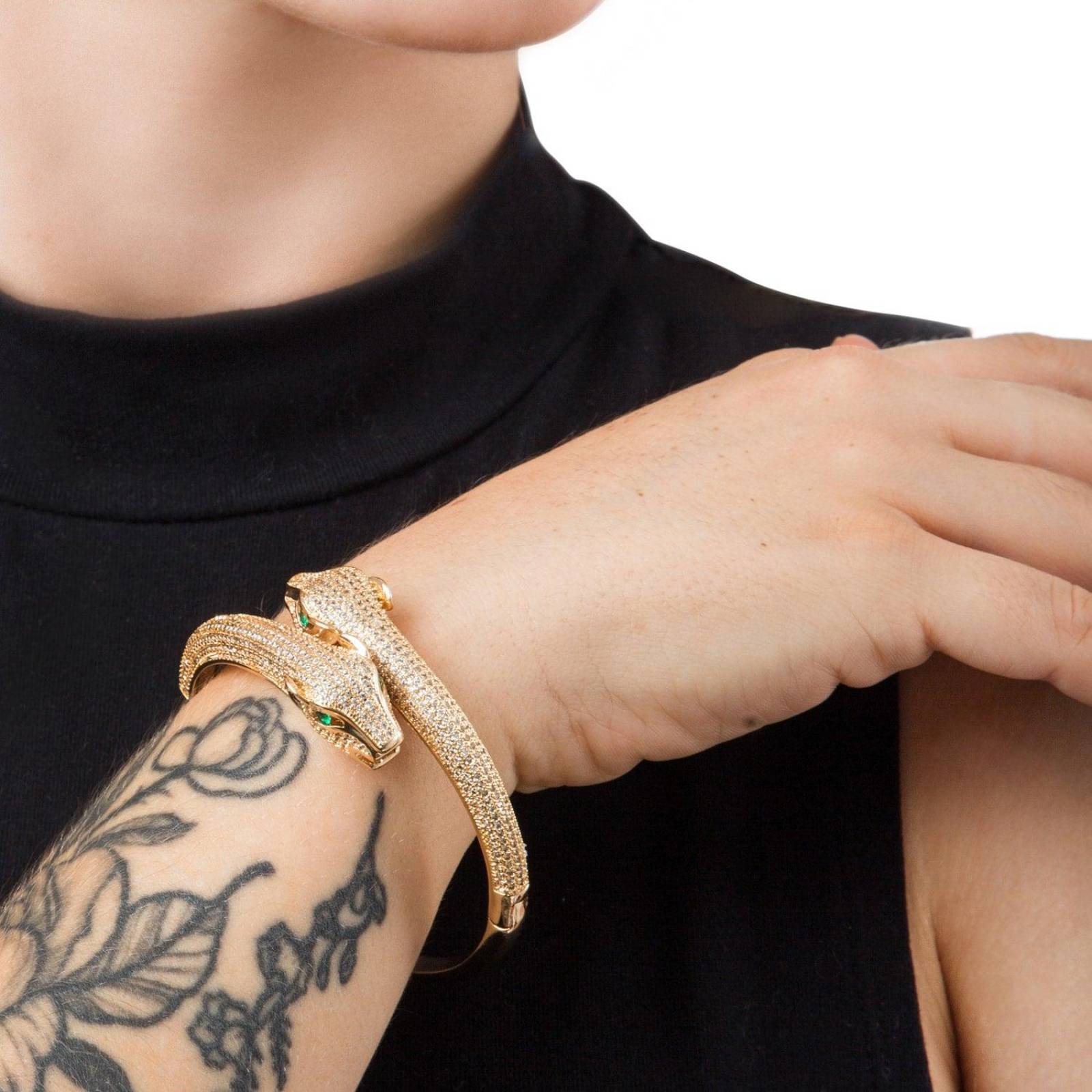 Pulsera Brazalete Jaguar 2 Caras 5mm Unisex 20cm Chapa de Oro 18k 