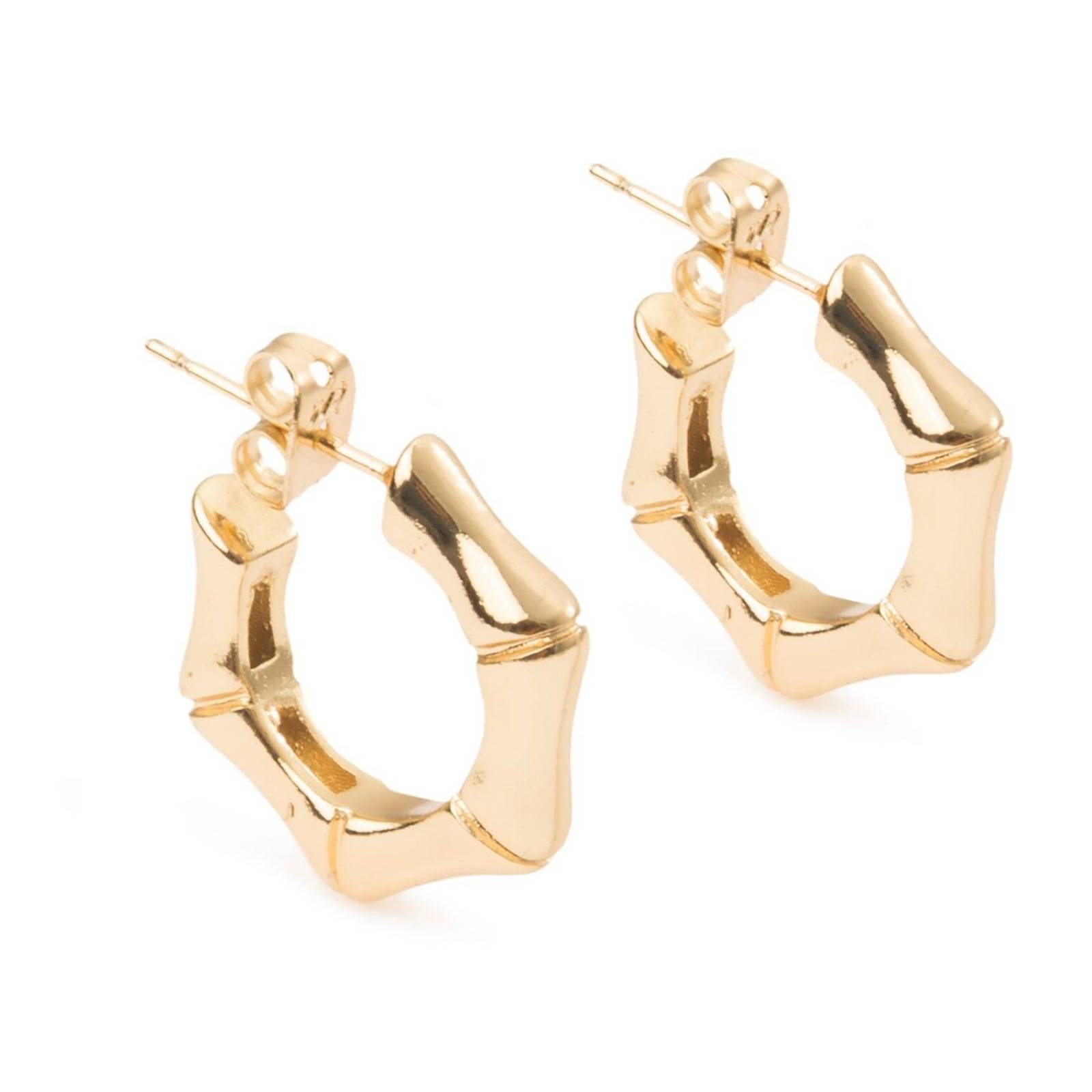 Aretes Arracadas Broquel Bambú 4mm Chapa de Oro 18k 