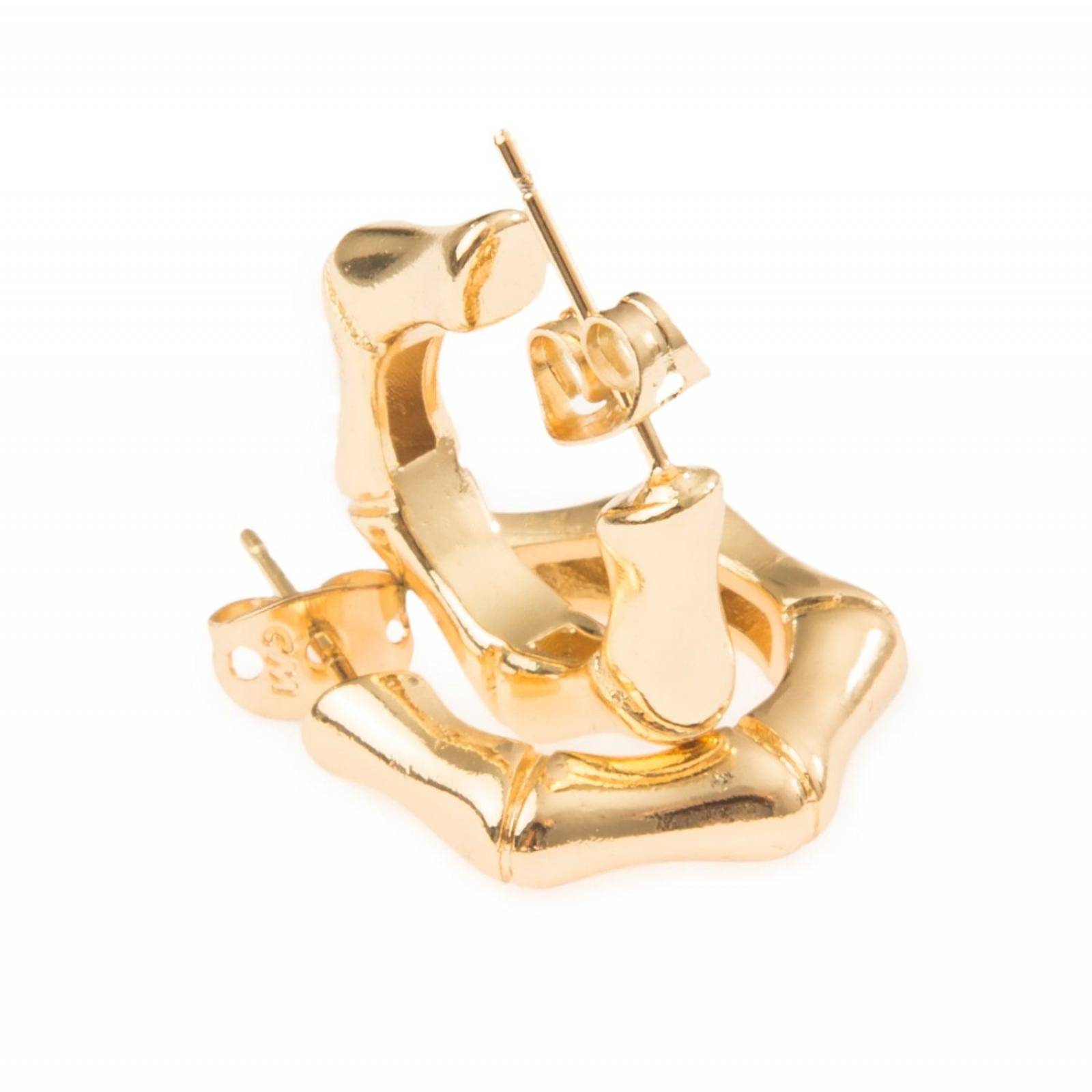 Aretes Arracadas Broquel Bambú 4mm Chapa de Oro 18k 