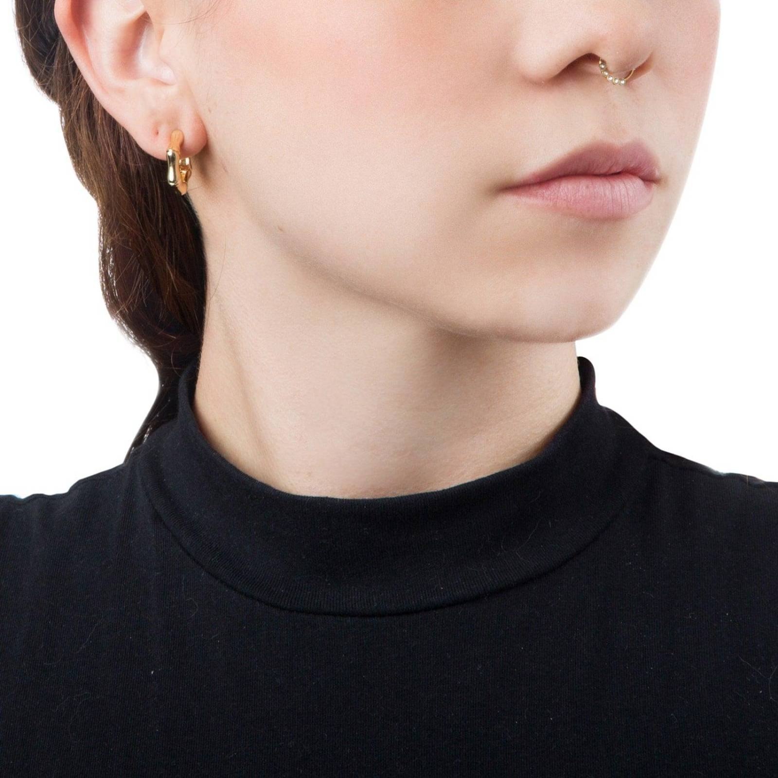 Aretes Arracadas Broquel Bambú 4mm Chapa de Oro 18k 