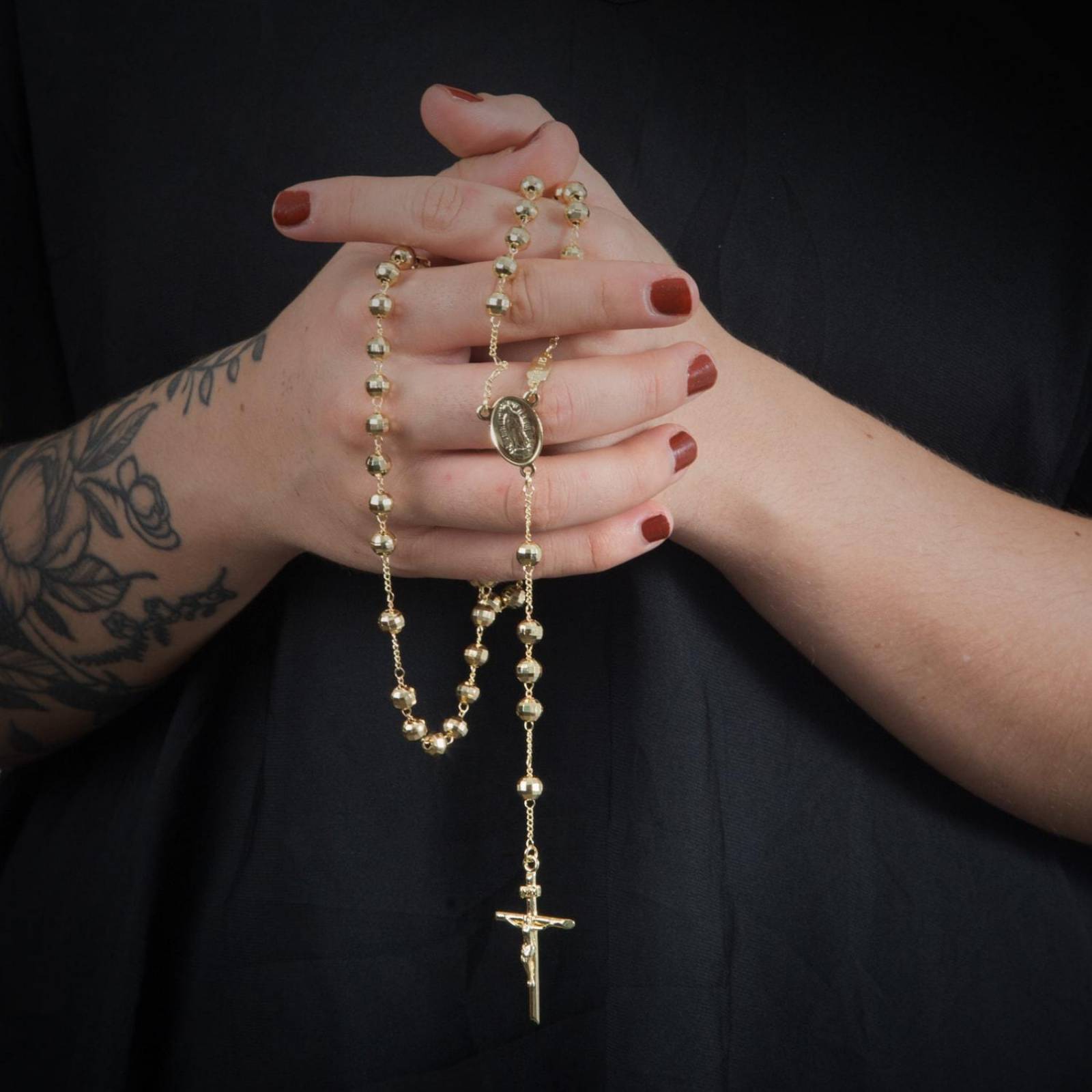 Rosario de la Virgen de Guadalupe 5mm Chapa de Oro 18k 