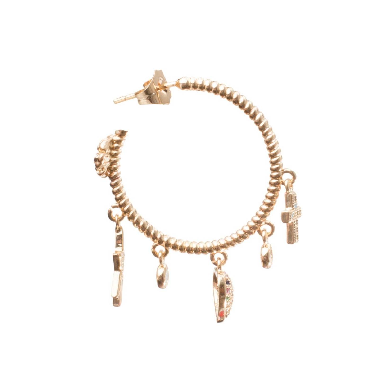 Aretes Arracadas Coqueta Corazón Estrella Y Cruz Chapa de Oro 18k 