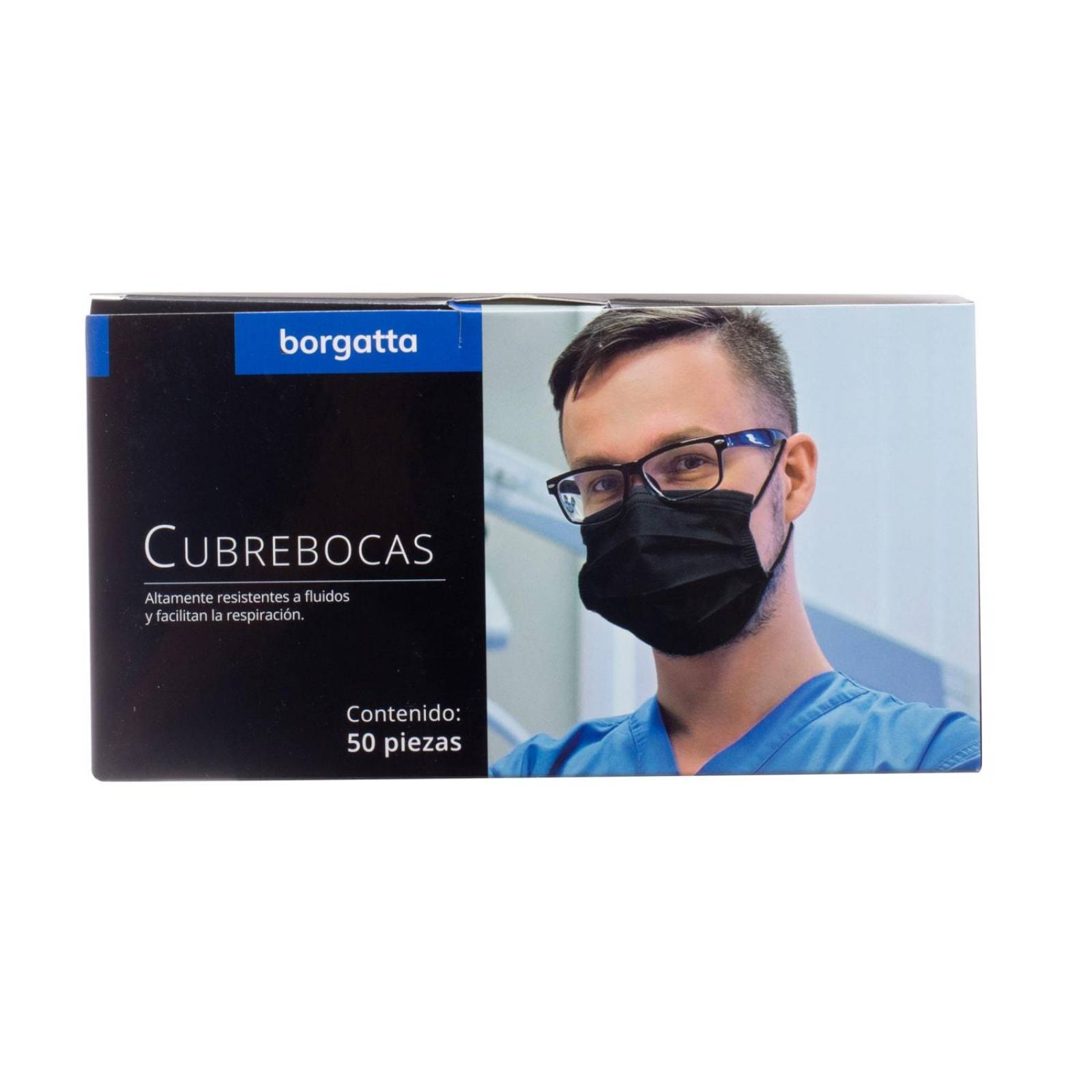 Cubrebocas Desechable 4 Capas Plisado 50pz - Borgata Negro