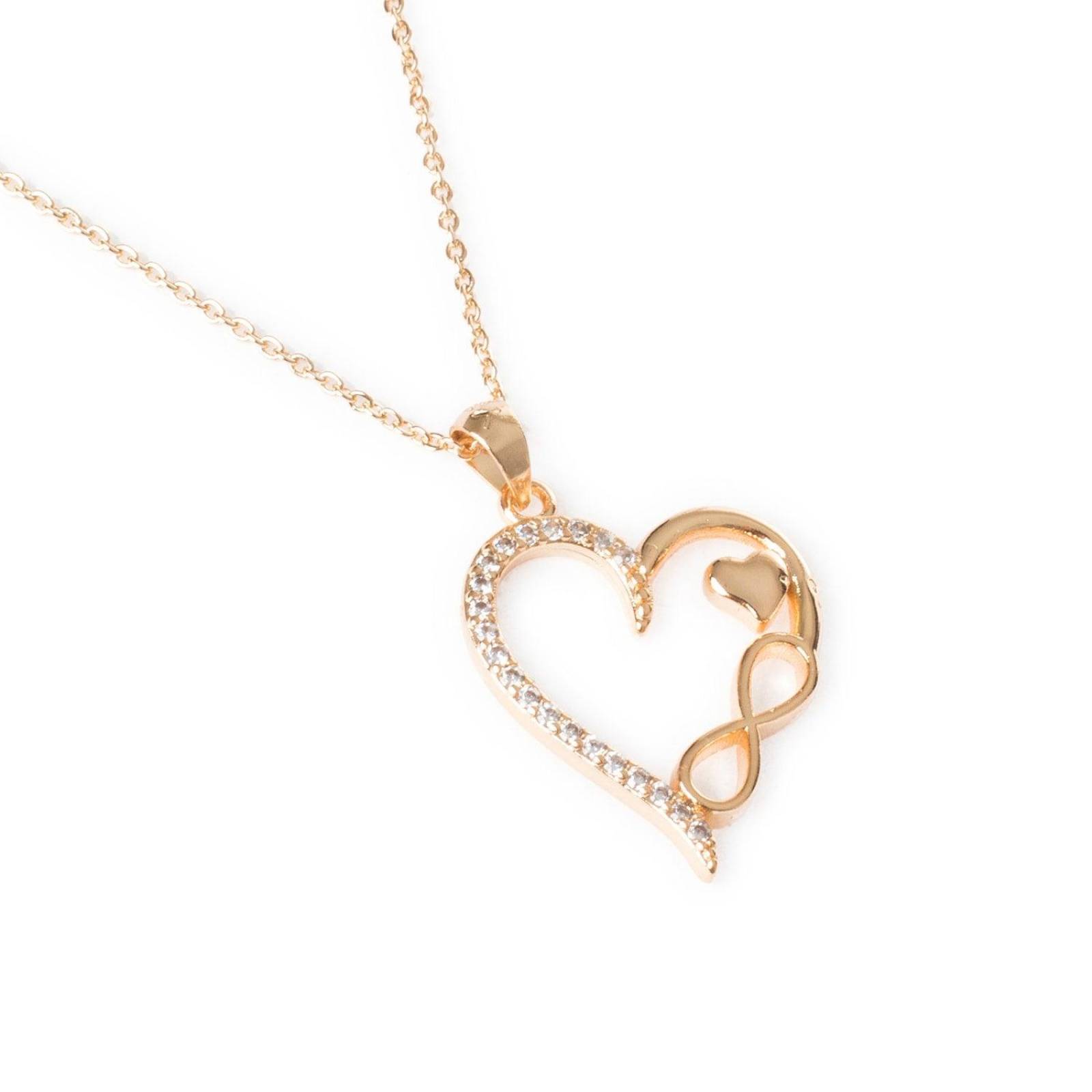 Juego Set Collar y Aretes Corazón e Infinito Chapa de Oro 18k 
