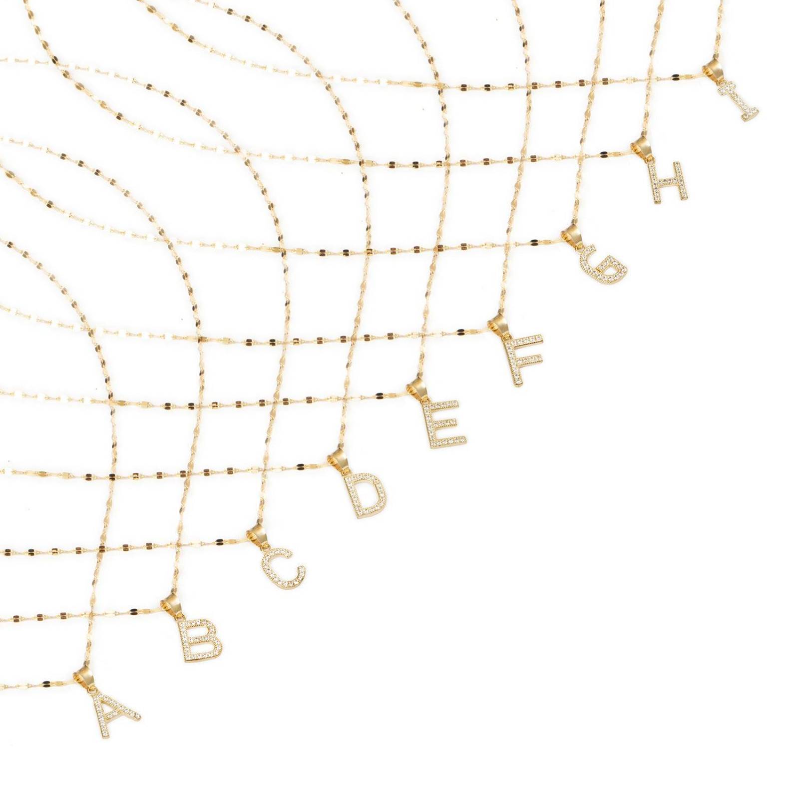 Dije Inicial / Letra y Zirconias + Cadena Grano de Café Oro Italiano Solido 10k Dorado