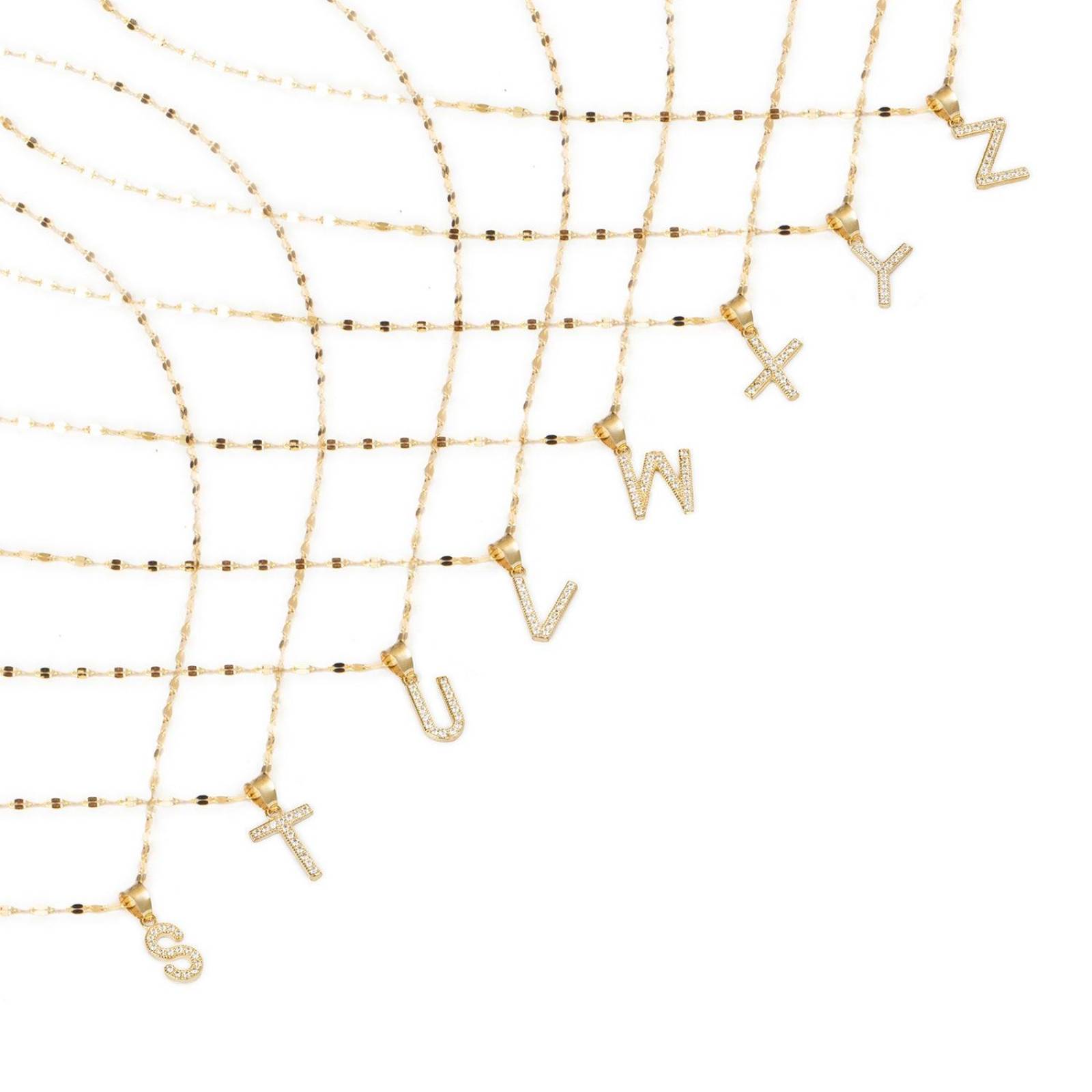 Dije Inicial / Letra y Zirconias + Cadena Grano de Café Oro Italiano Solido 10k Dorado