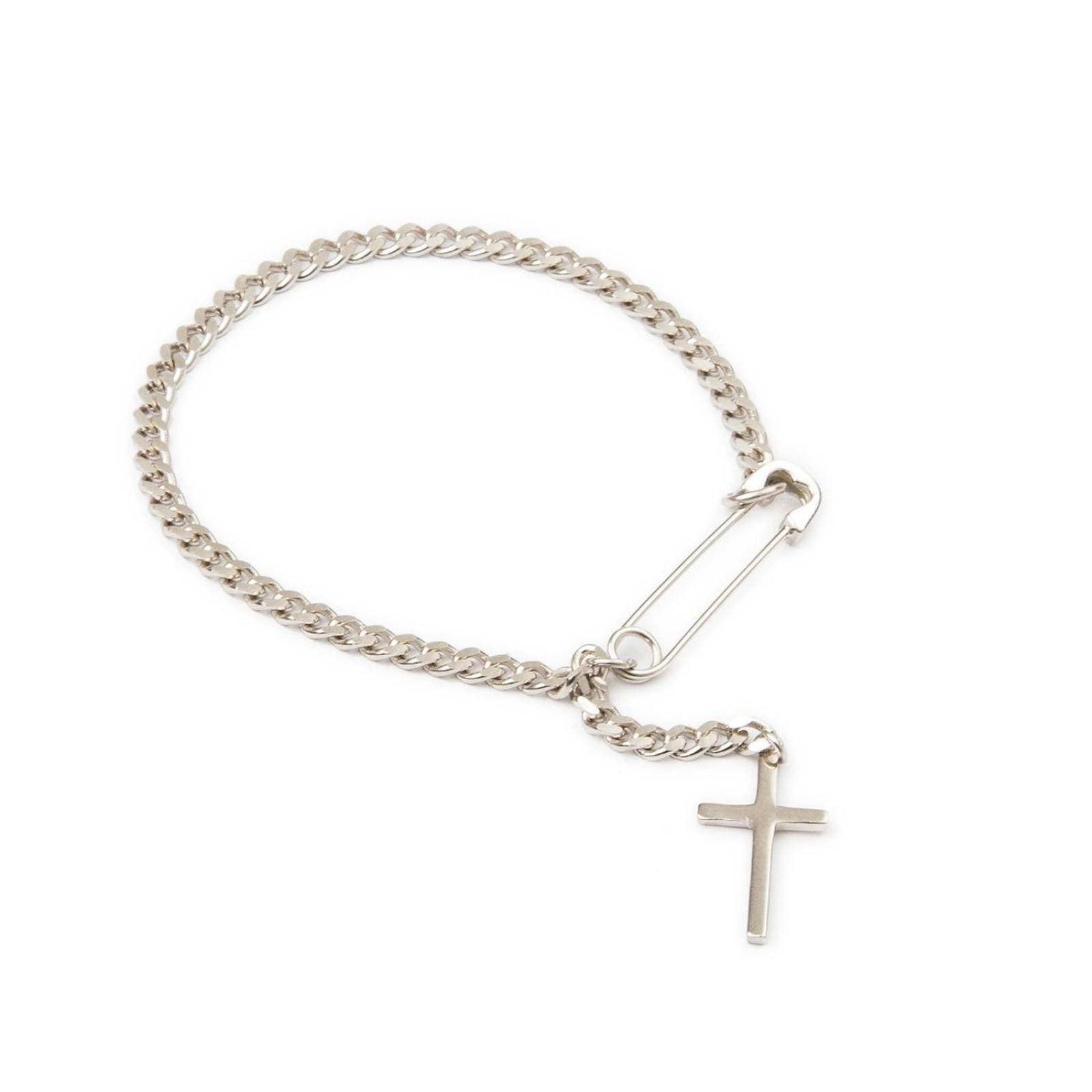 Pulsera Esclava Barbada 3mm Clip y Cruz 20cm Plata .925 