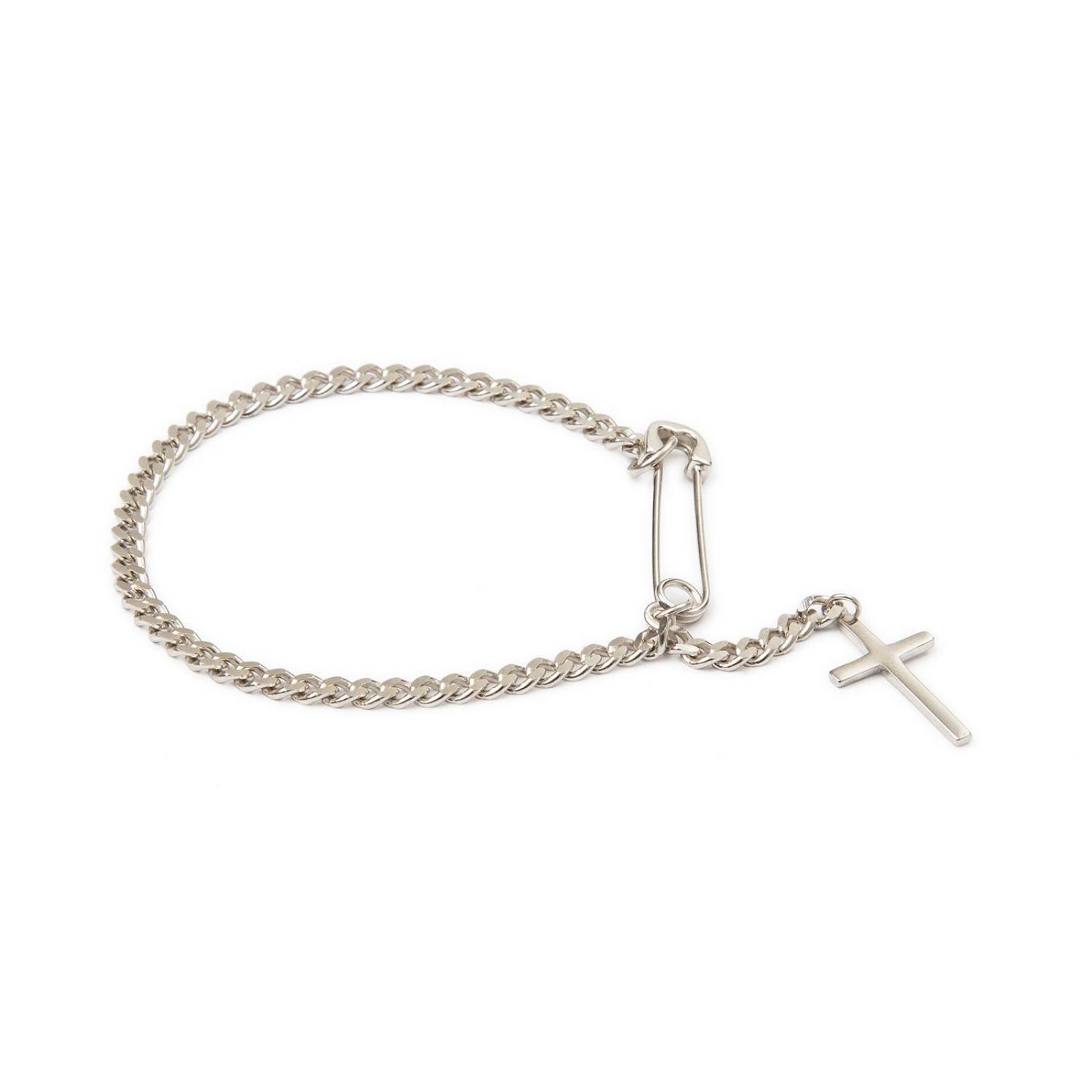 Pulsera Esclava Barbada 3mm Clip y Cruz 20cm Plata .925 