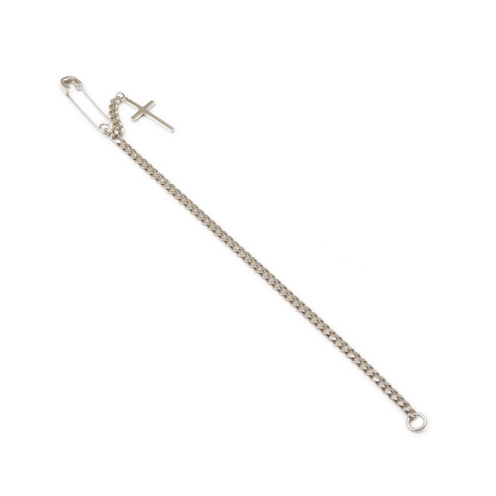 Pulsera Esclava Barbada 3mm Clip y Cruz 20cm Plata .925 