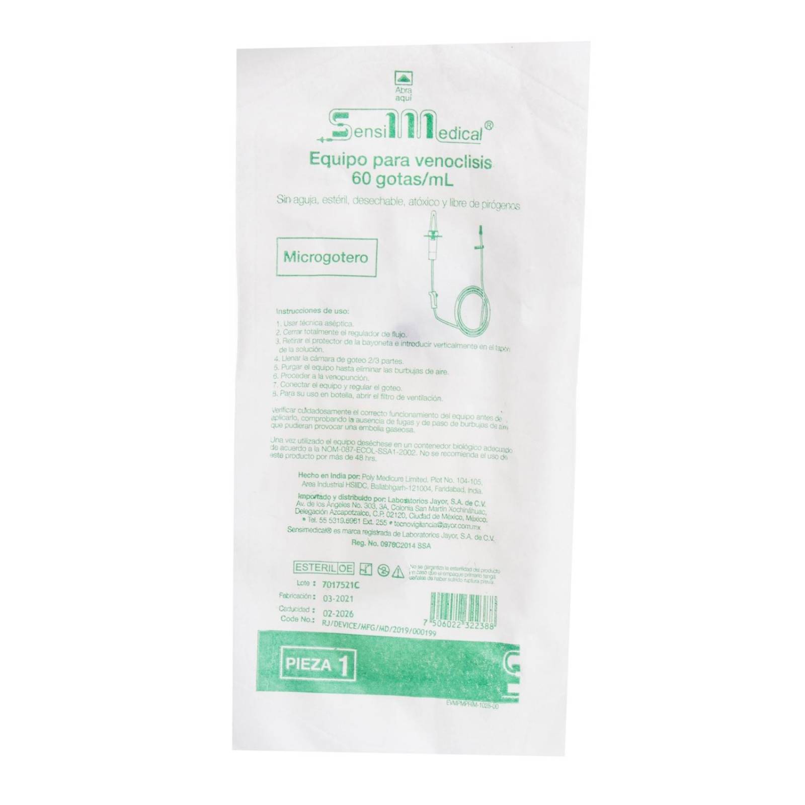 Equipo De Venoclisis Microgotero 60 Gotas - Sensimedical 