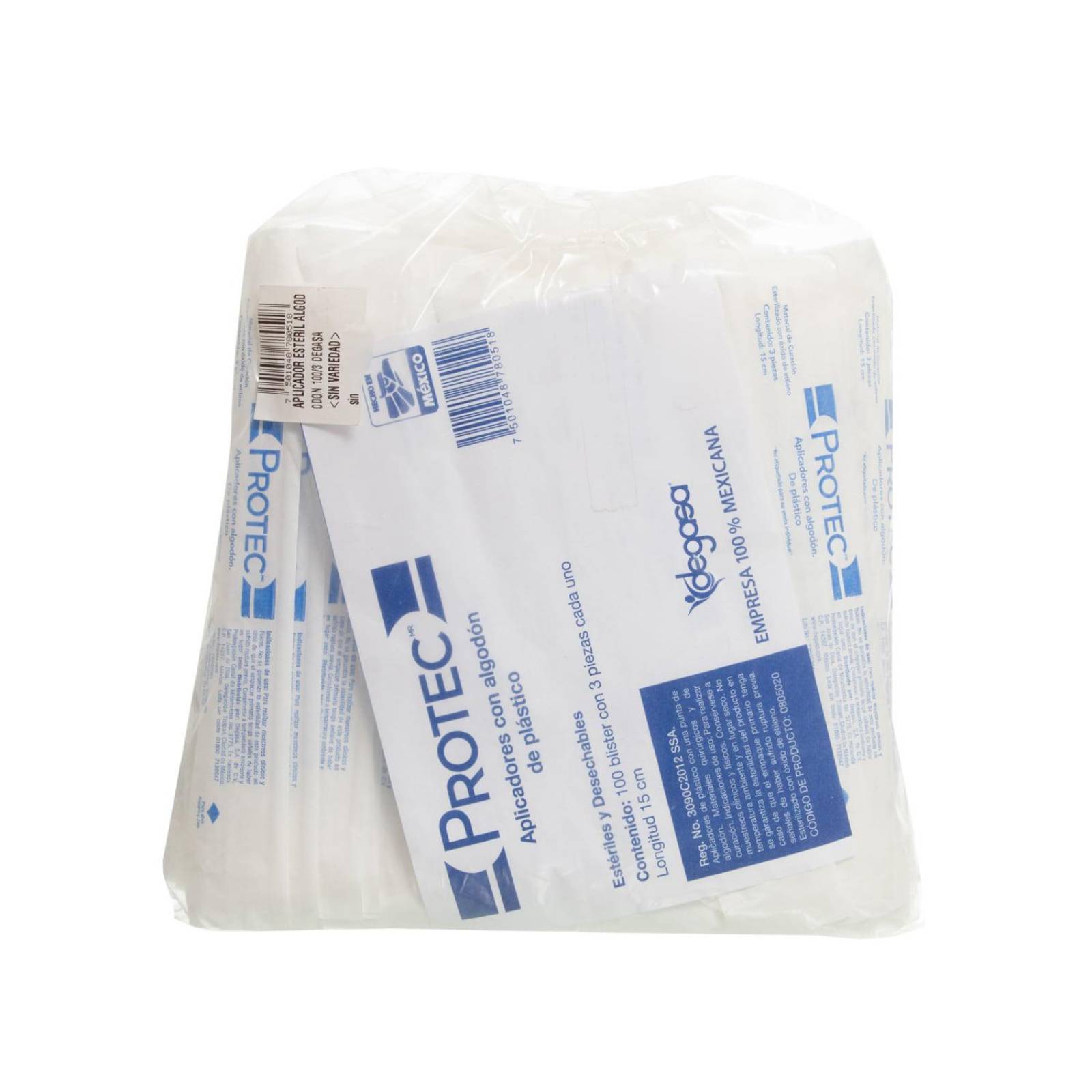 Aplicador Estéril Algodón Blister con 3 aplicadores - 100 piezas - Protec 