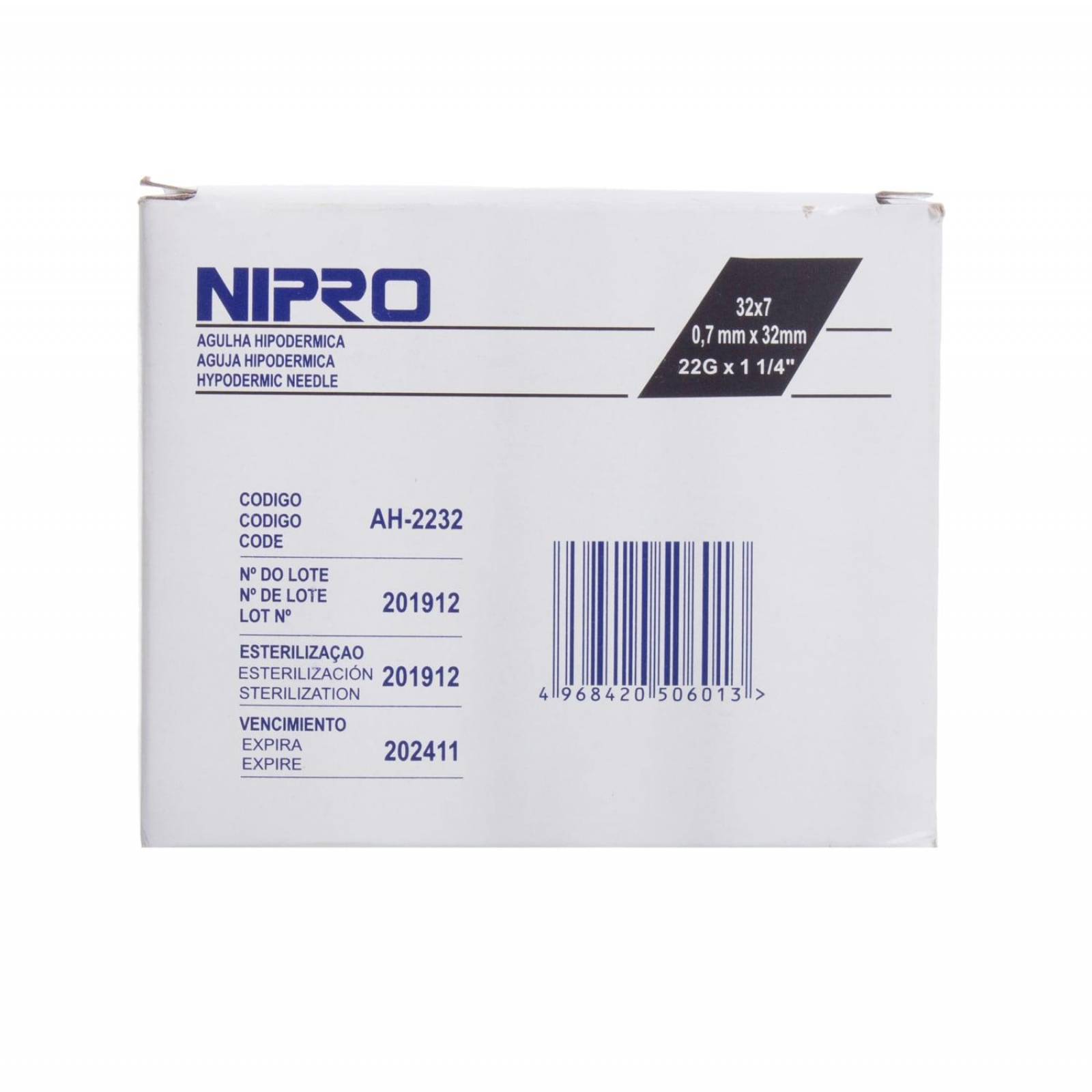 Aguja Hipodérmica 22G x 32mm - 100 piezas - Nipro 