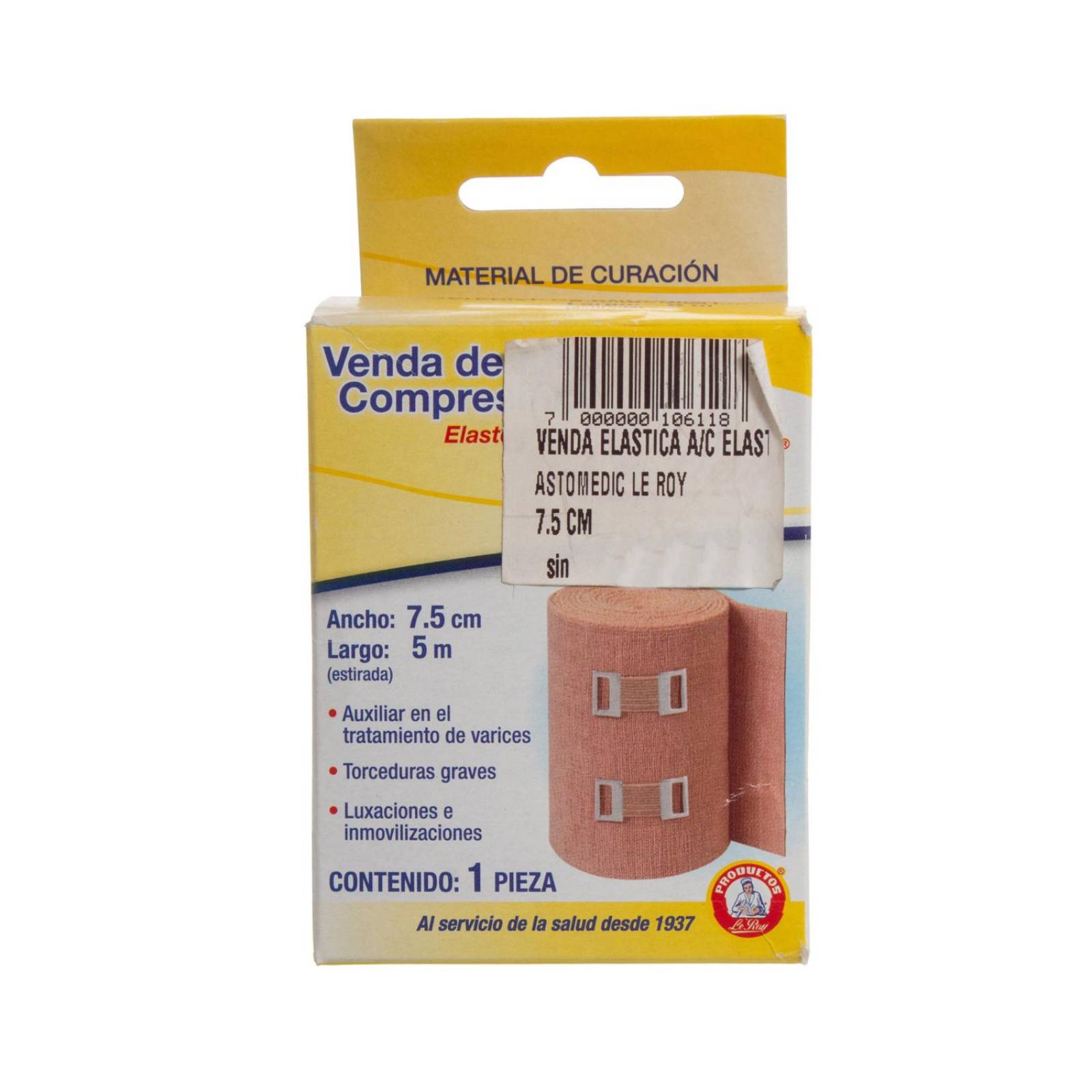 Venda Elastica Alta Compresion Elastomedic 7.5cmx5m - Le Roy 