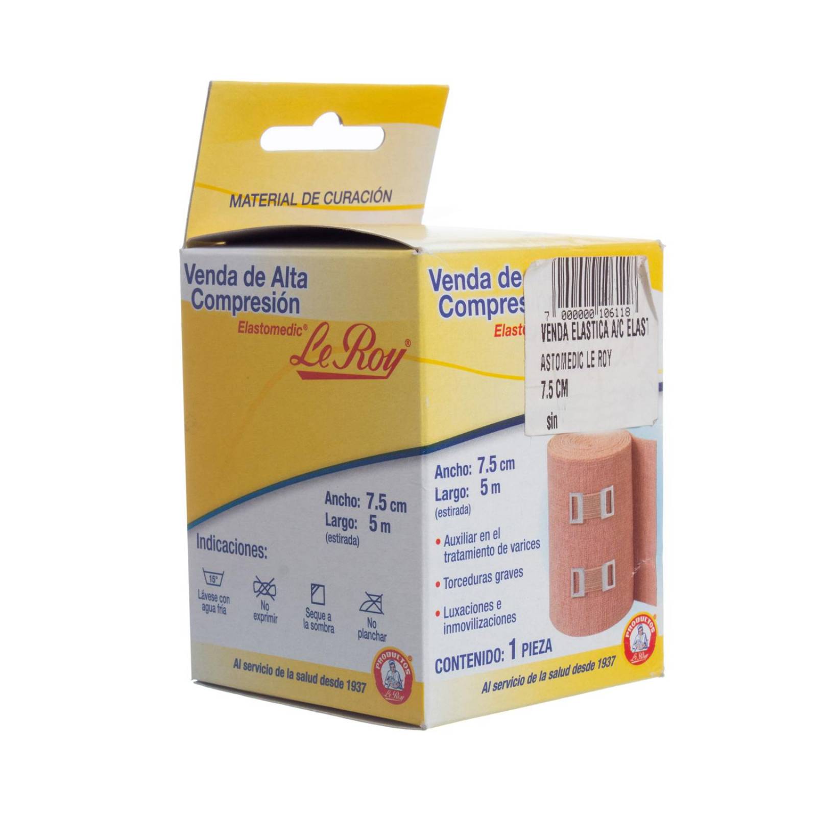 Venda Elastica Alta Compresion Elastomedic 7.5cmx5m - Le Roy 