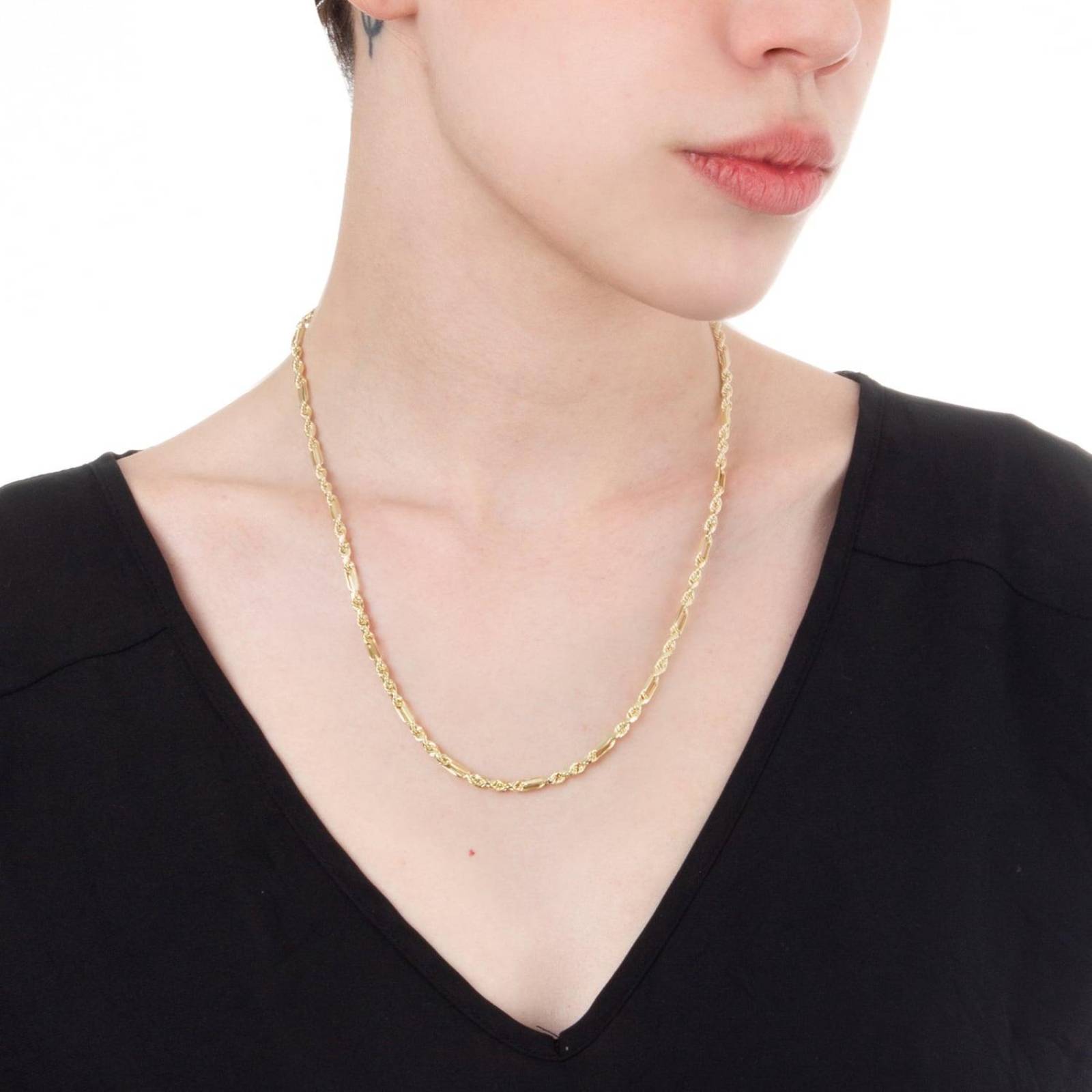 Cadena Torsal Figaro 3mm Oro Italiano Hueco 10k 50cm 