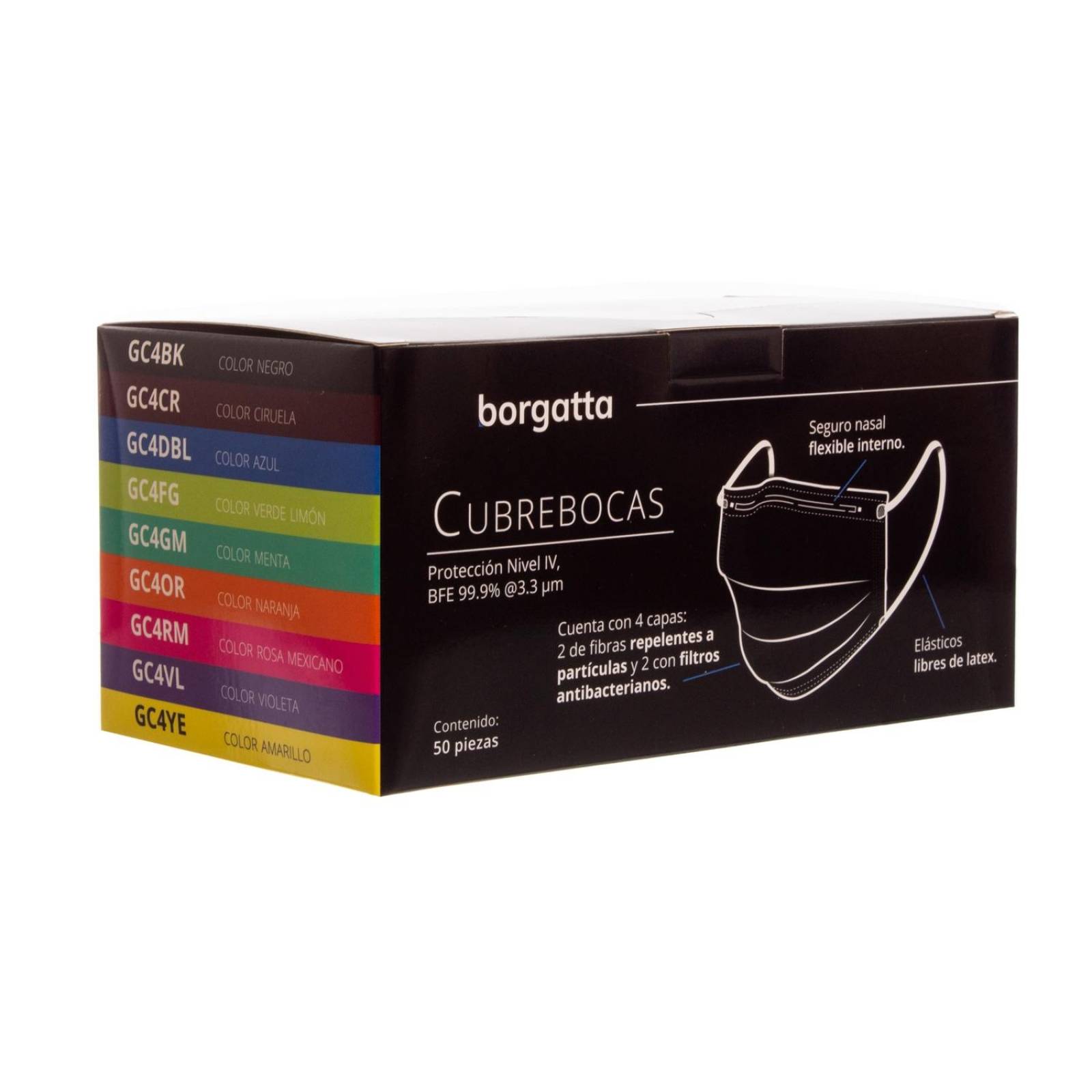 Cubrebocas Desechable 4 Capas Plisado 50pz - Borgata Amarillo