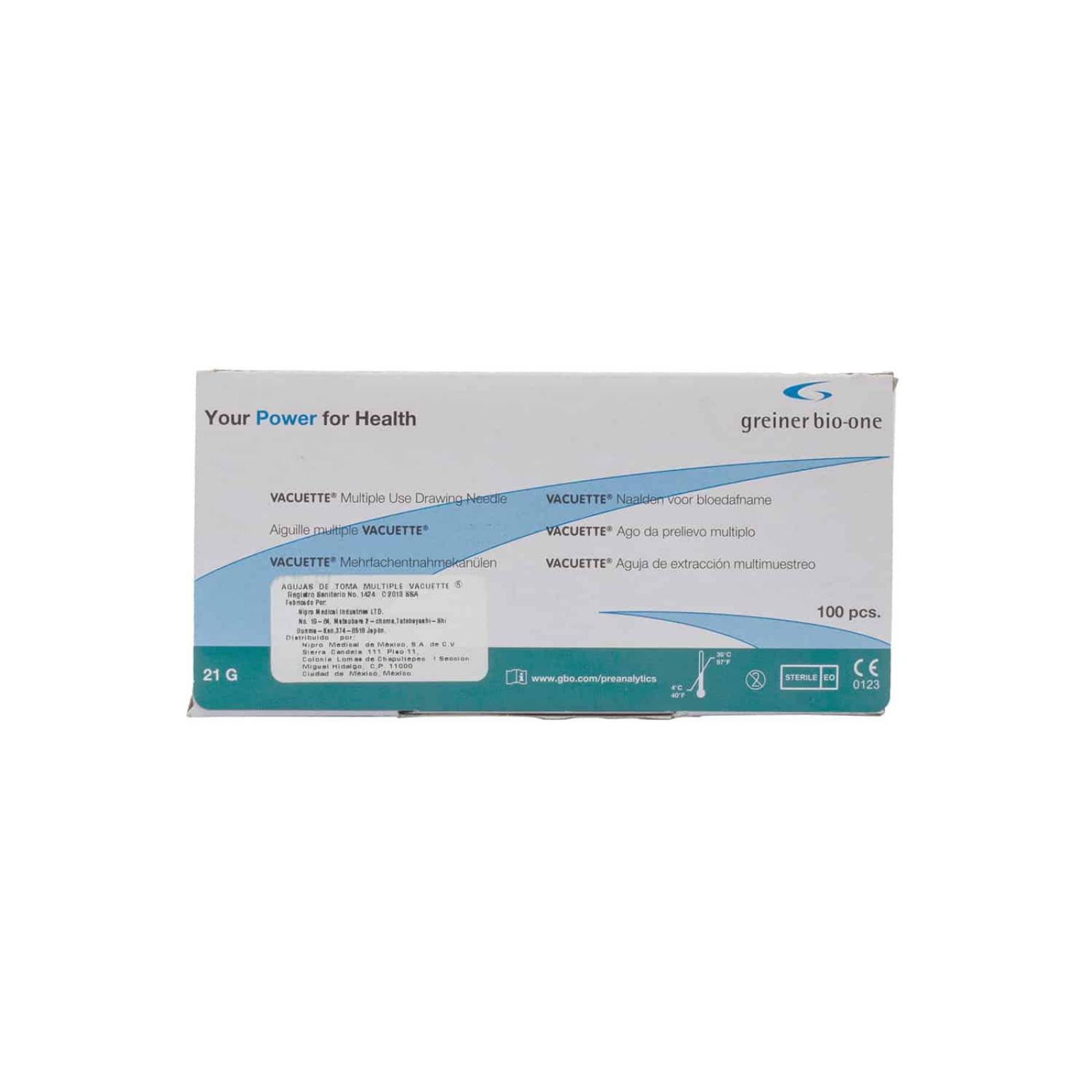 Aguja Multiple Vacuette 21G x 38mm - 100 piezas - Nipro