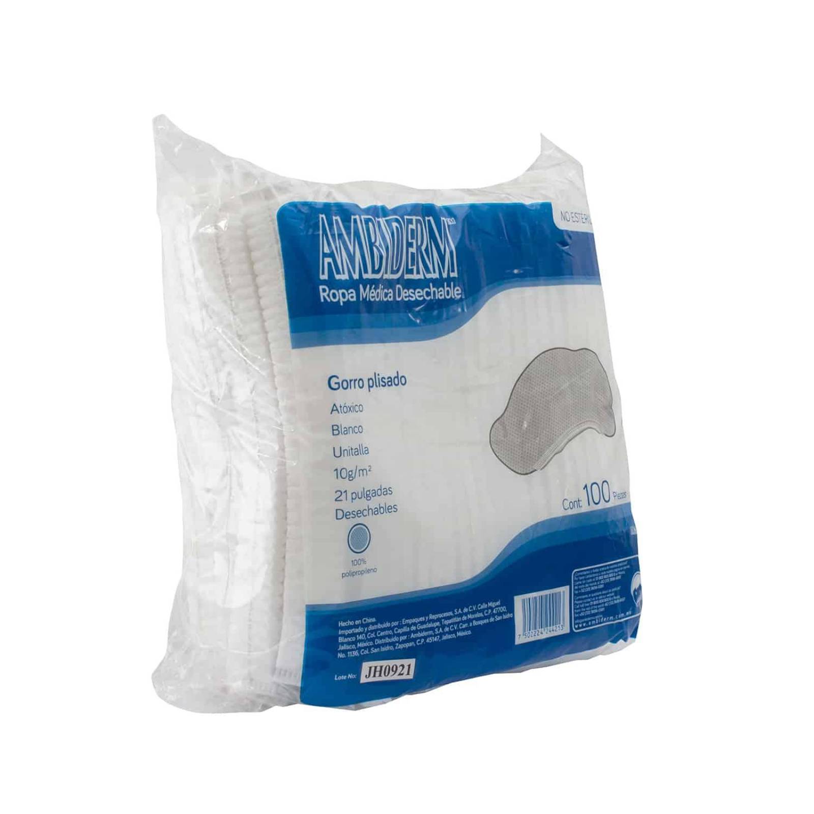 Gorro Plisado Desechable - 100 piezas - Ambiderm Blanco