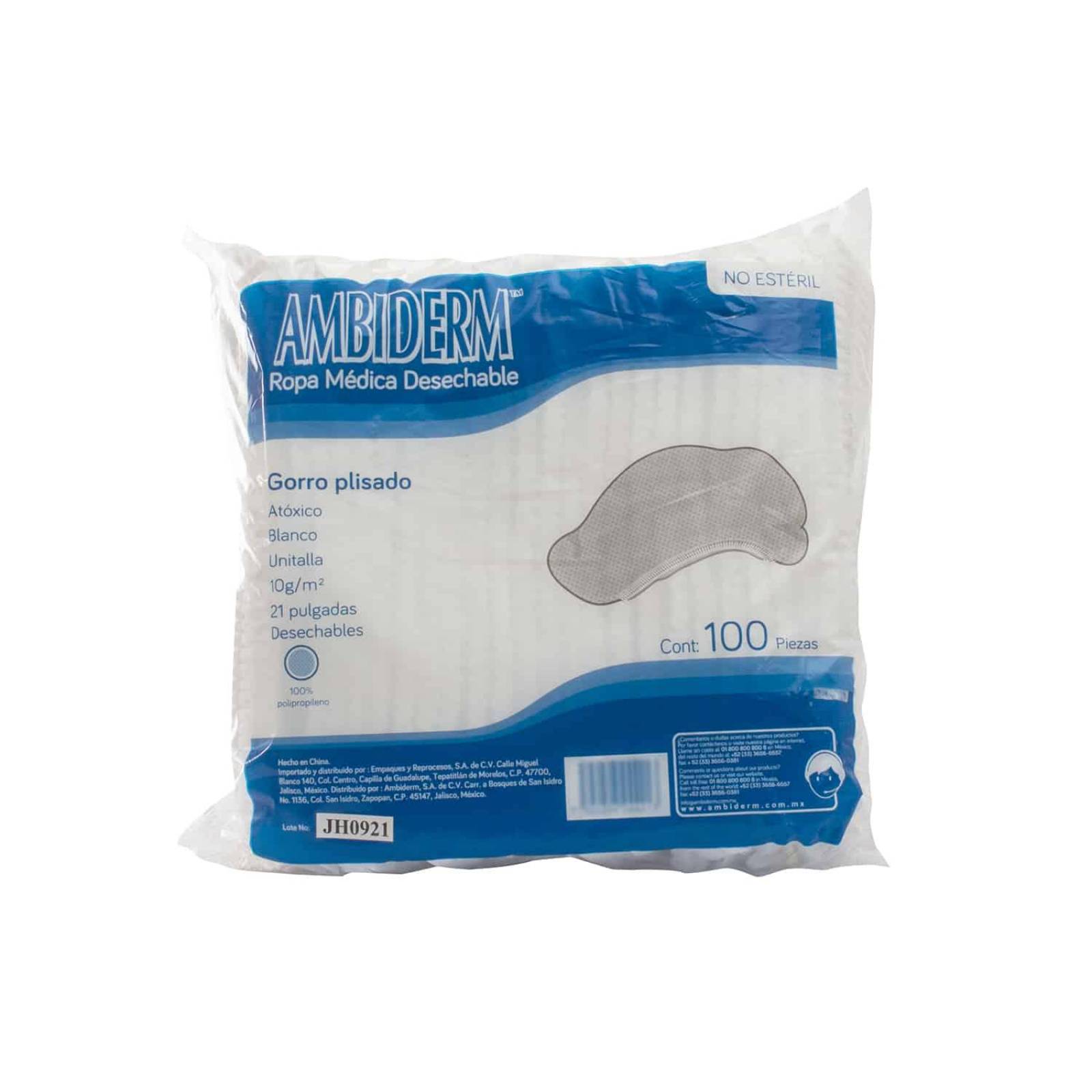 Gorro Plisado Desechable - 100 piezas - Ambiderm Blanco