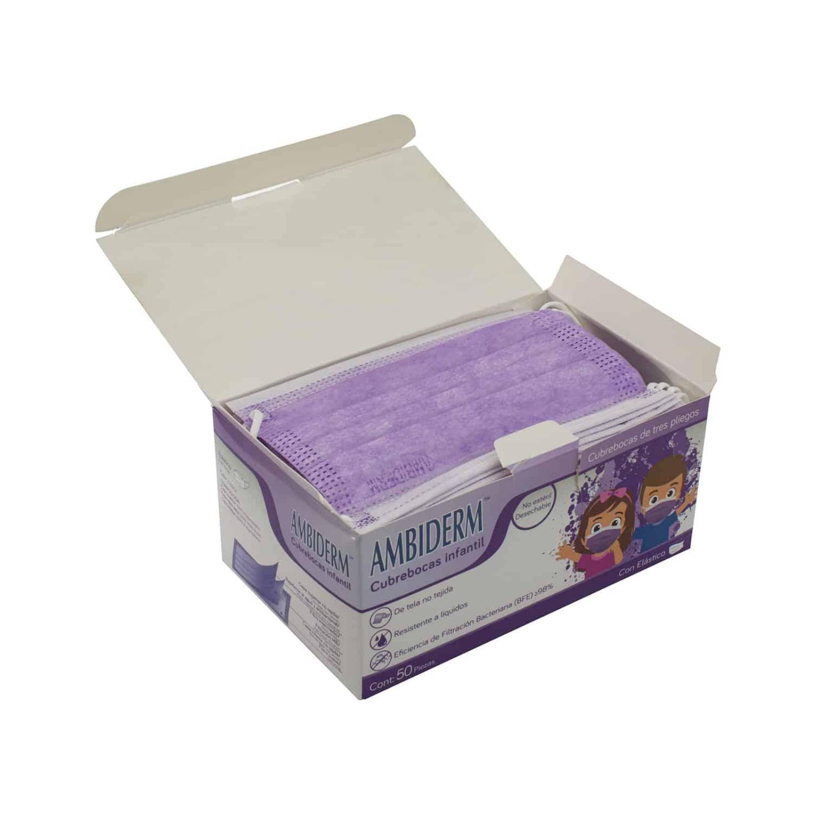 Cubrebocas Infantil Tricapa Plisado Econoply - 50 piezas - Ambiderm Morado
