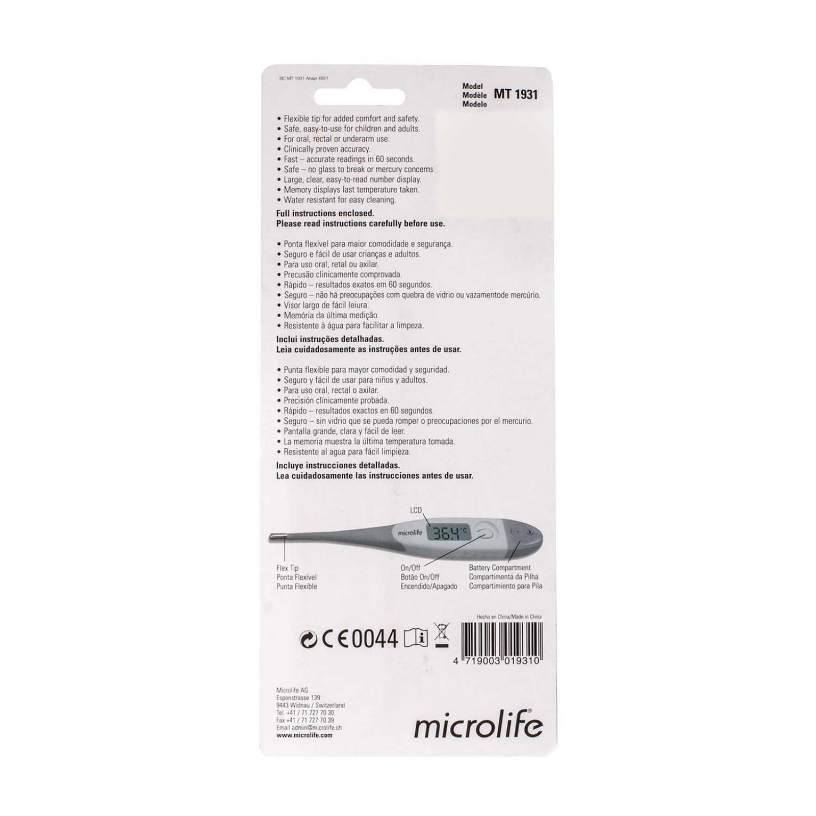 Termometro Digital Punta Flexible MT 1931 - Microlife 