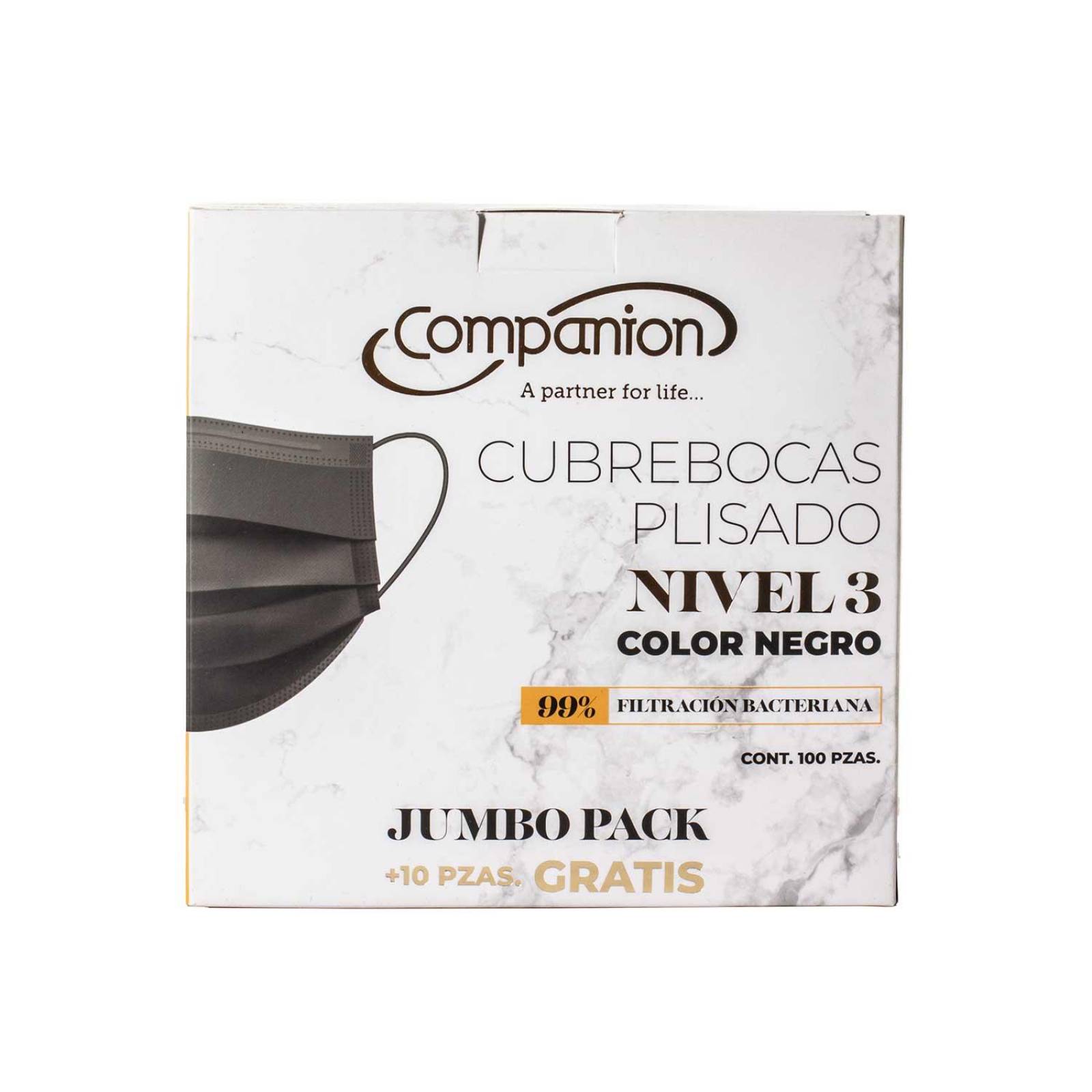 Cubrebocas Tricapa Negro 100pz C230-02 - Companion 