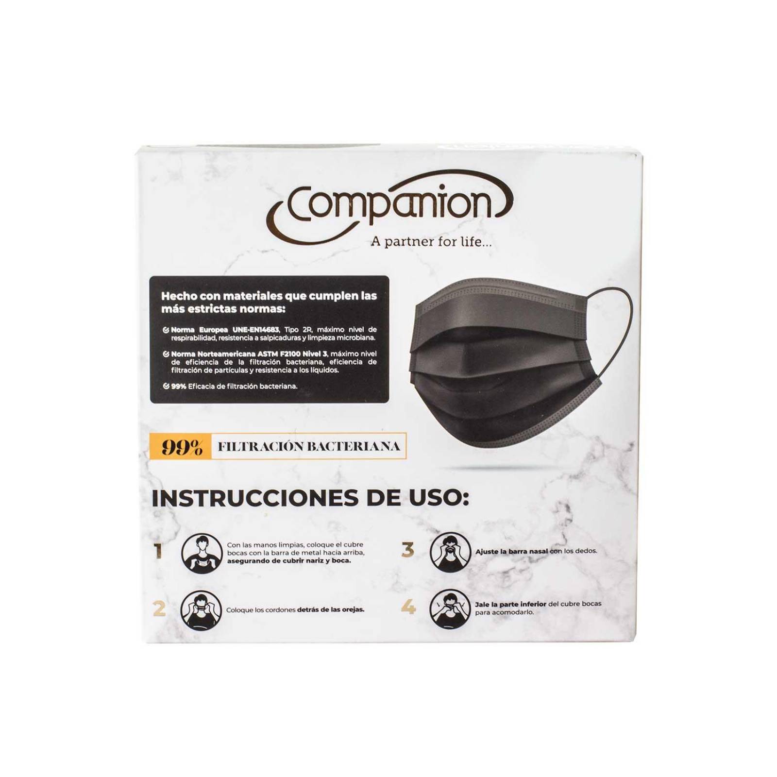 Cubrebocas Tricapa Negro 100pz C230-02 - Companion 