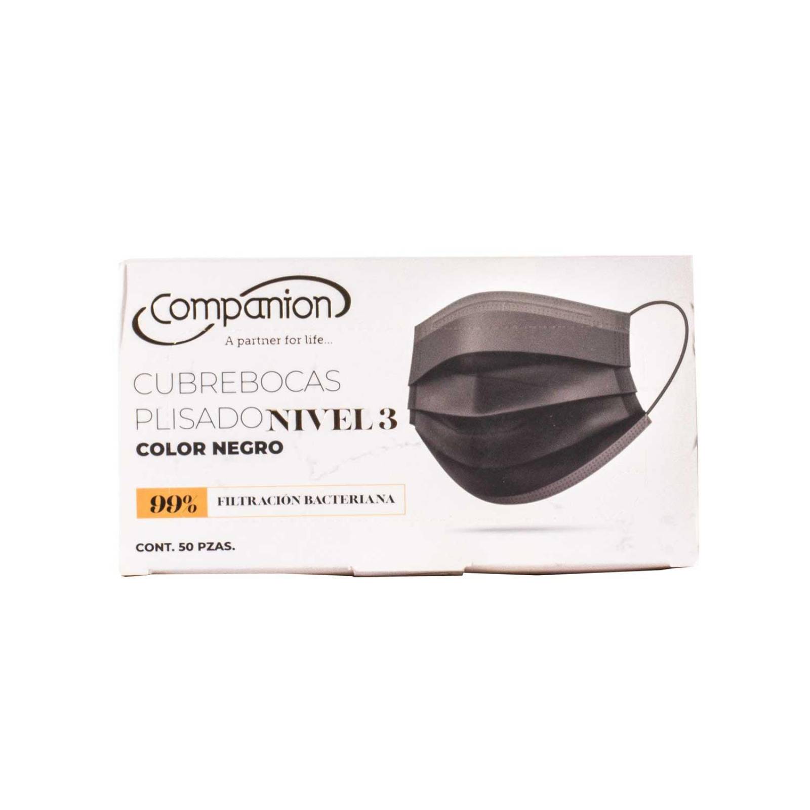 Cubrebocas Tricapa Negro 50pz C230-010 - Companion 