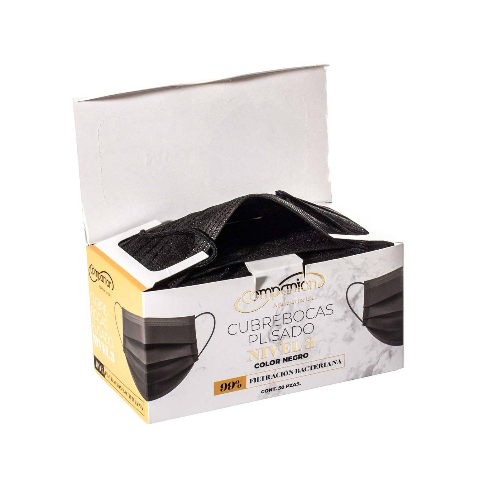 Cubrebocas Tricapa Negro 50pz C230-010 - Companion 