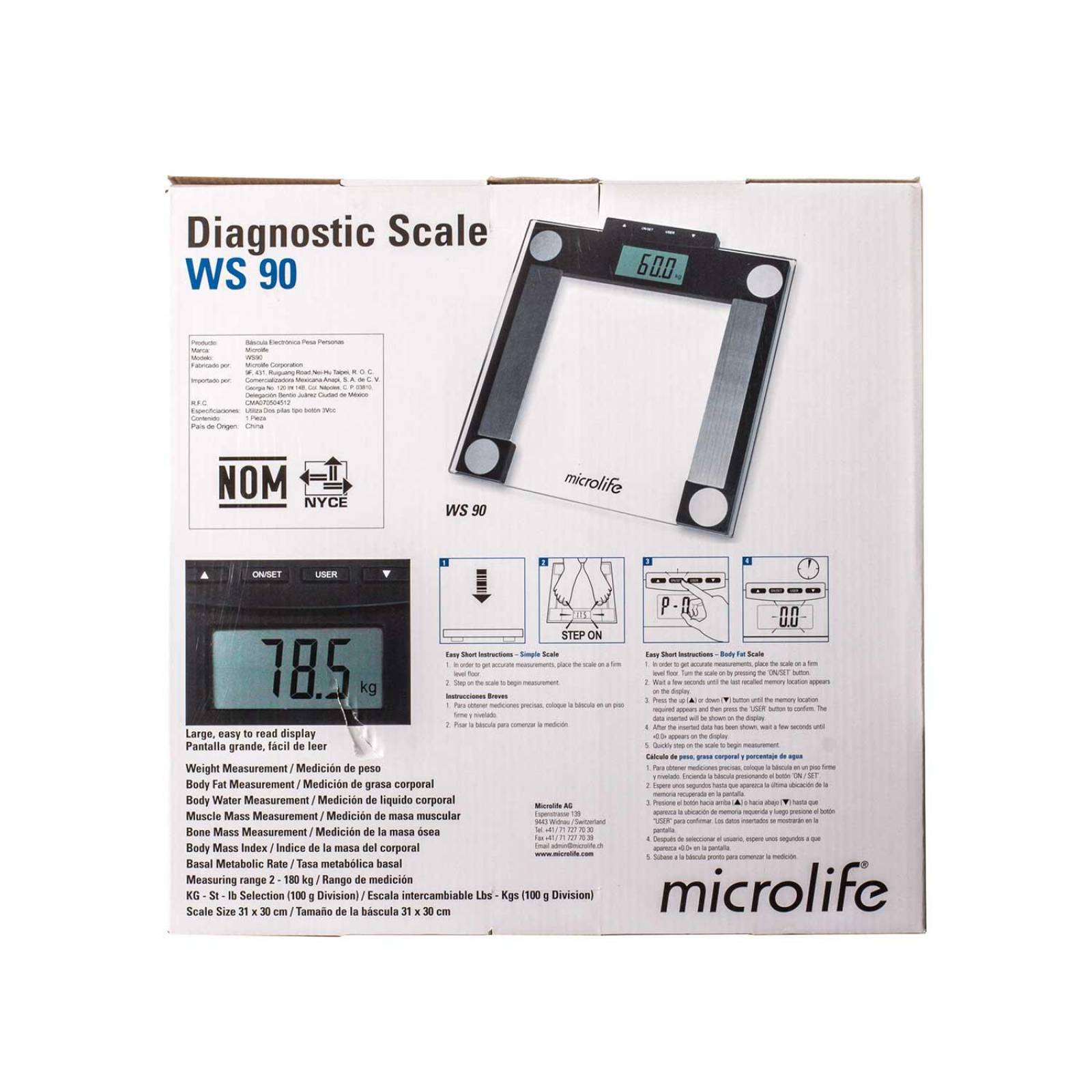 Bascula Corporal Digital de Cristal 180kg WS90 Microlife