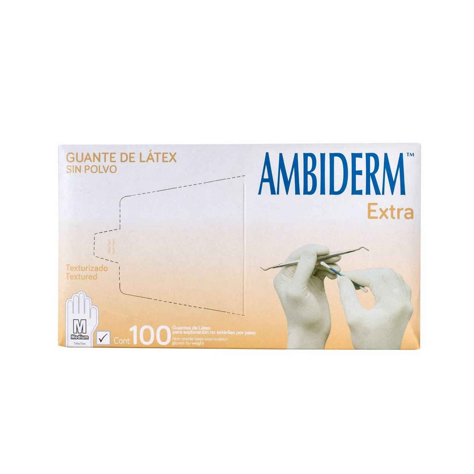 Guante de Latex Natural No Esteril sin Polvo 100pz - Ambiderm Mediano