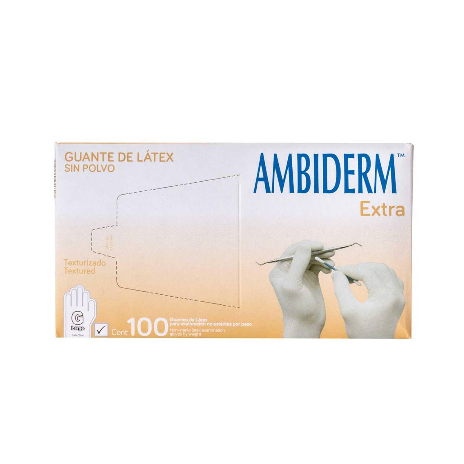 Guante de Latex Natural No Esteril sin Polvo 100pz - Ambiderm Mediano